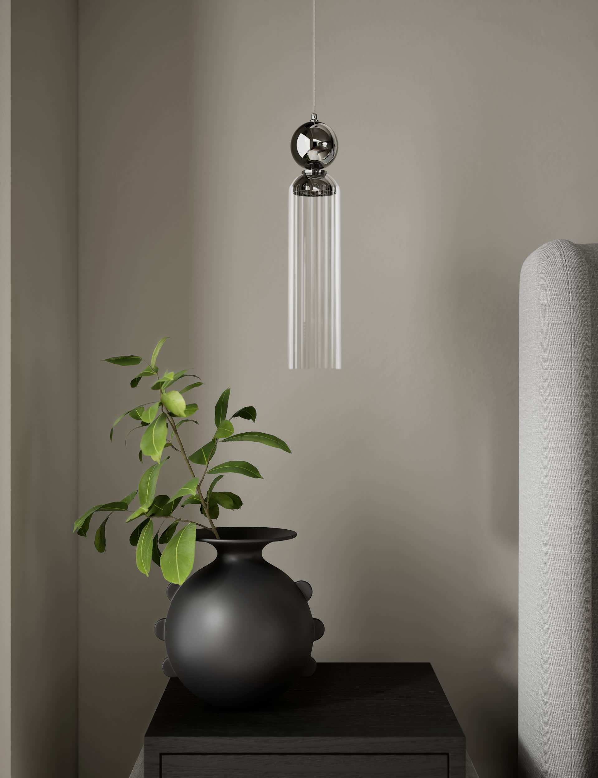 M&S X Kelly Hoppen Glass Pendant Light - Silver, Silver