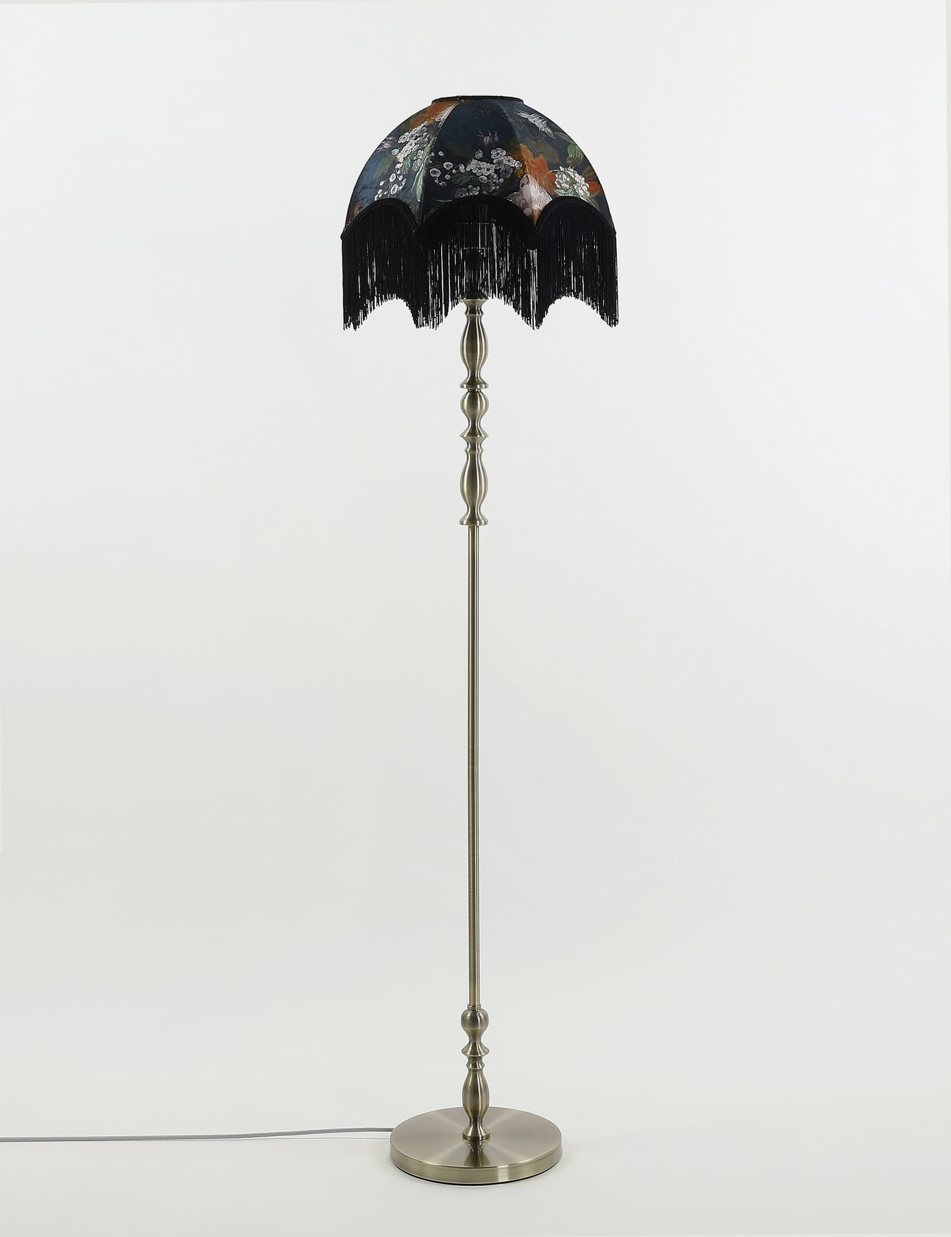 M&S X National Gallery Floral Fringed Floor Lamp - Antique Brass, Antique Brass