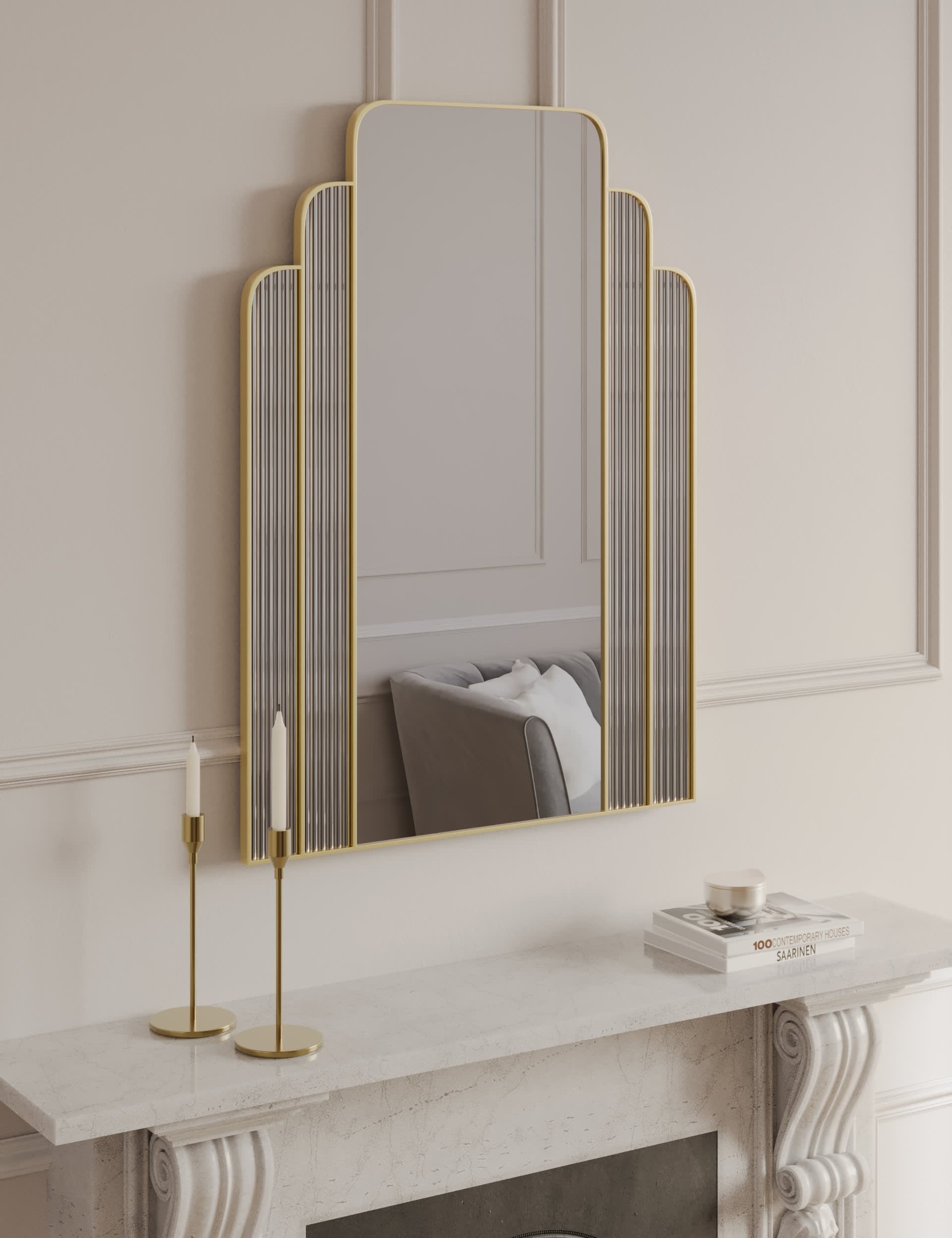 M&S Monroe Large Rectangular Wall Mirror - Antique Brass, Antique Brass