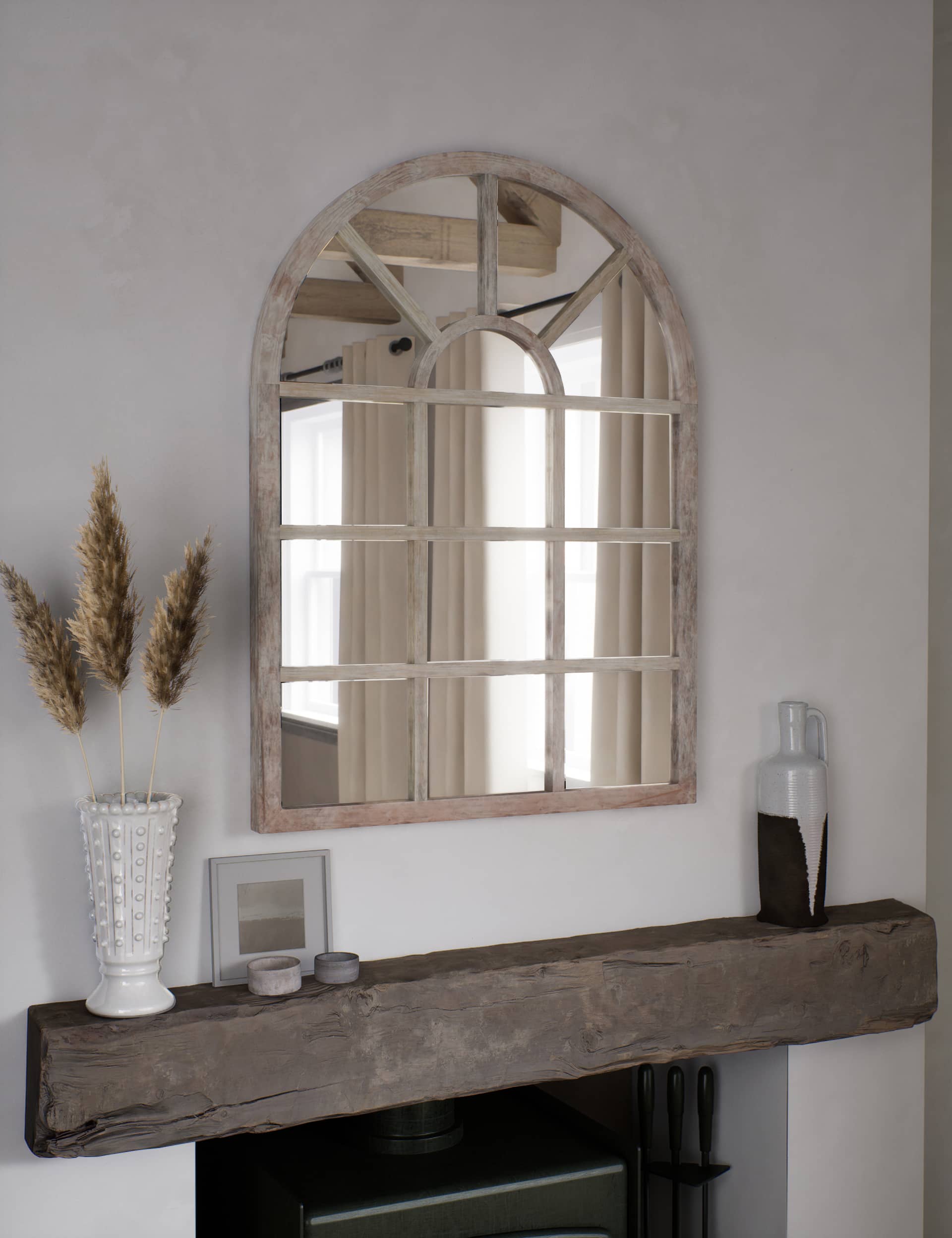 M&S Manhattan Wooden Arch Wall Mirror - Soft White, Soft White