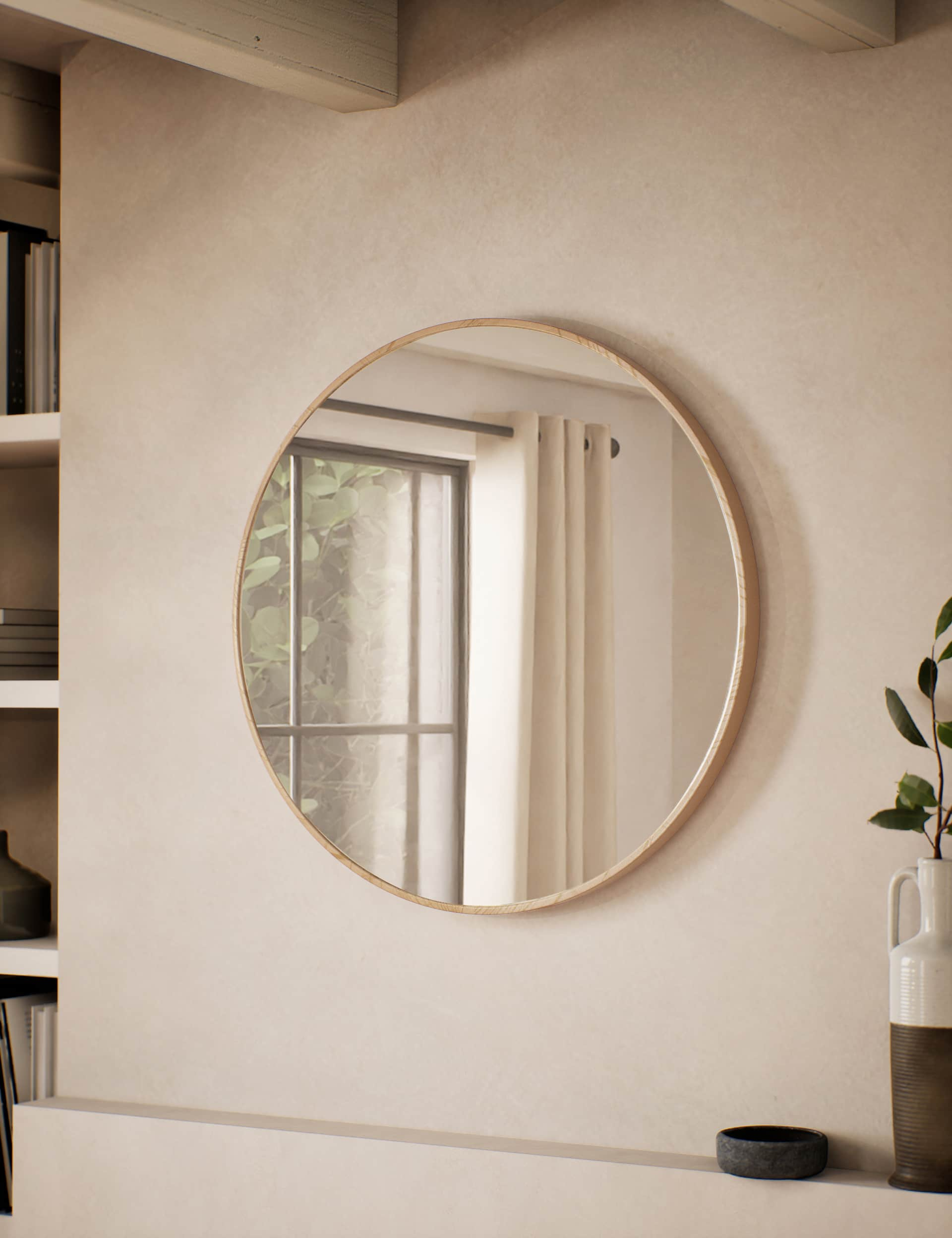 M&S Round Pine Wall Mirror - Wood, Wood