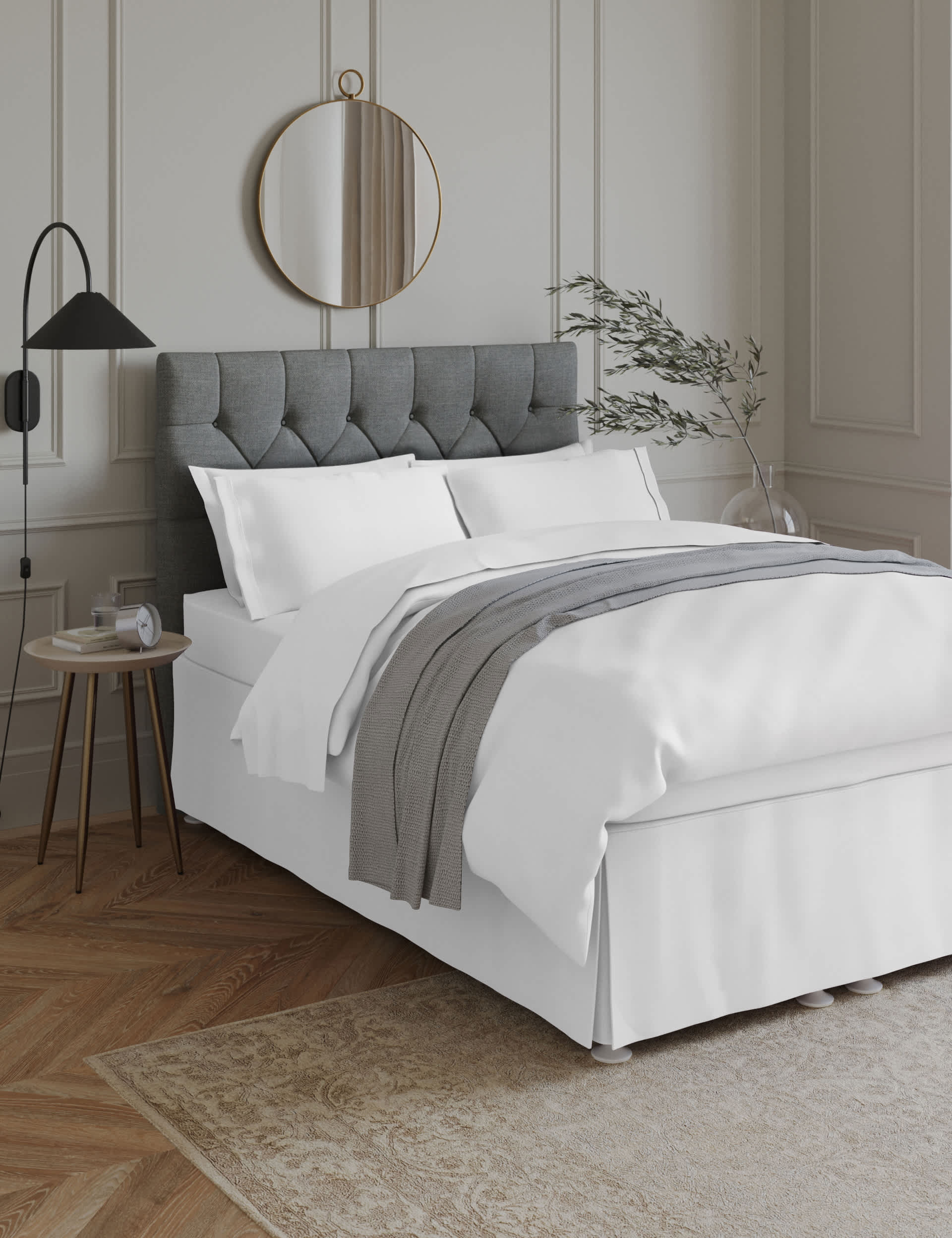 M&S Collection Egyptian Cotton 230 Thread Count Base Valance Sheet - SGL - Ice White, Ice White,Ligh