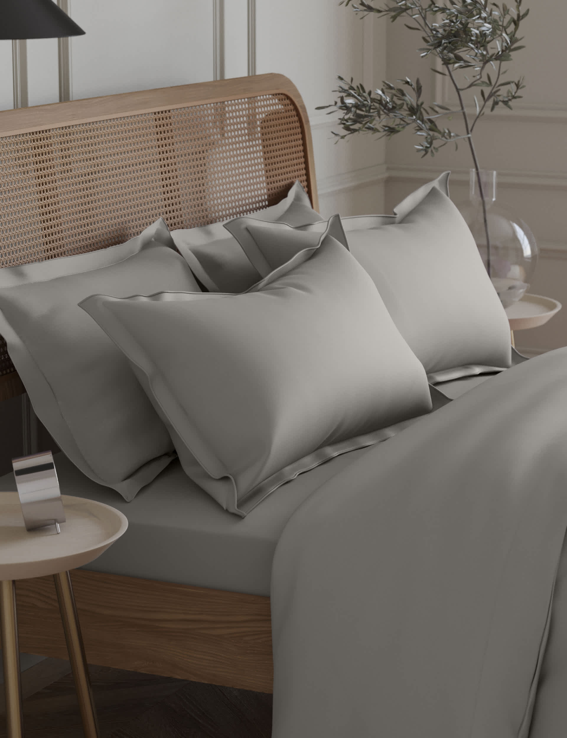 M&S 2pk Egyptian Cotton 230 Thread Count Oxford Pillowcases - Silver Grey, Ice White,Silver Grey,Cre