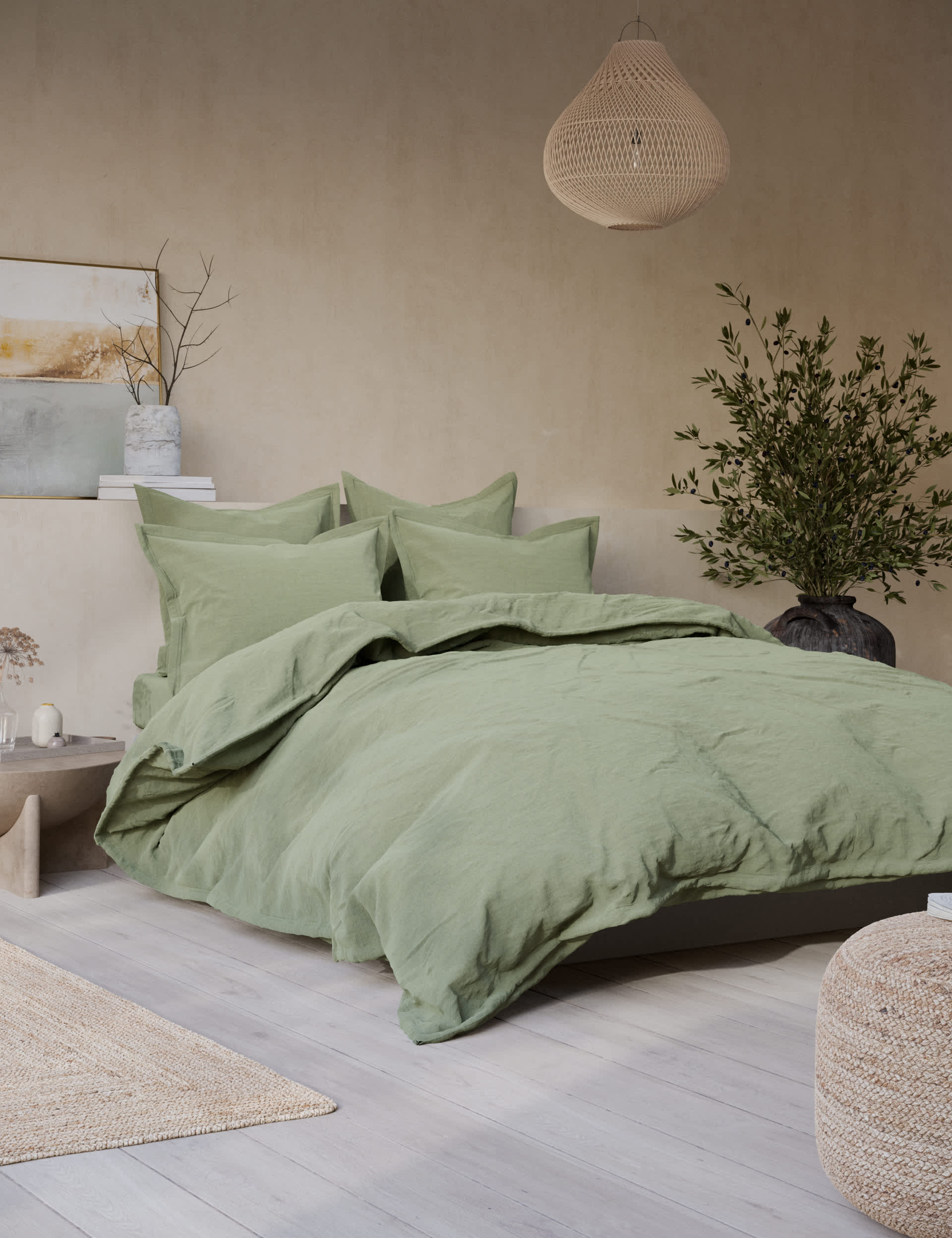 M&S X Fired Earth Washed Cotton Duvet Cover - SGL - Weald Green, Garden Folly,Storm,Malm,Dover Cliff