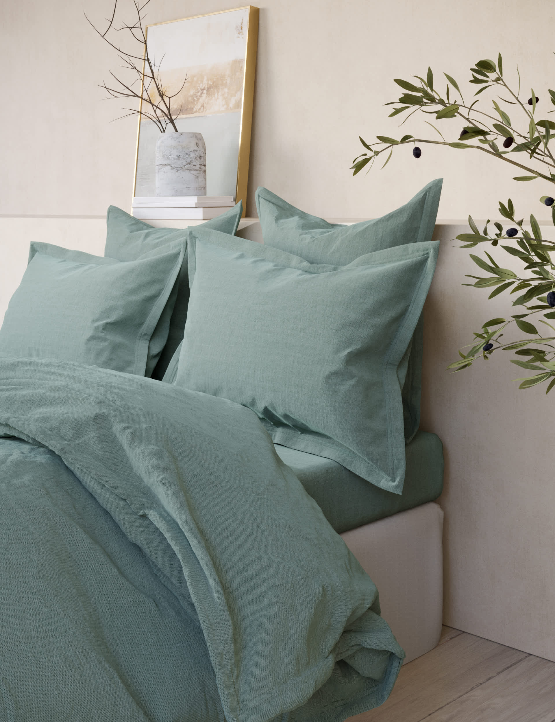 M&S X Fired Earth 2pk Washed Cotton Oxford Pillowcases - Storm, Garden Folly,Storm,Under The Waves