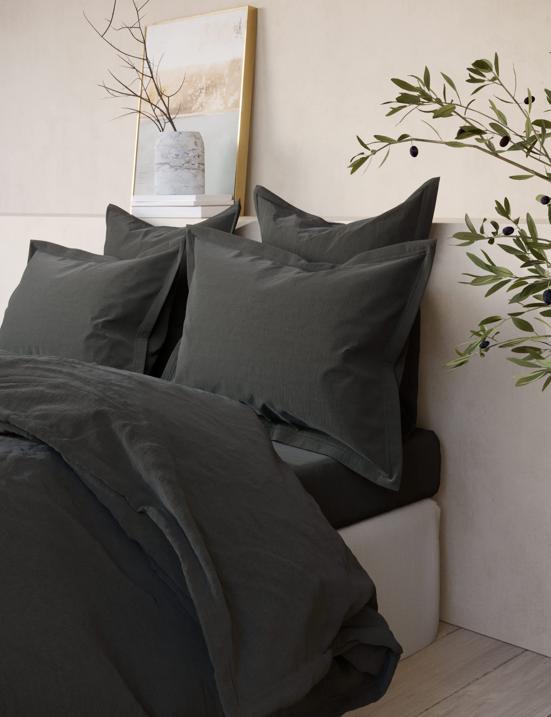 M&S X Fired Earth 2pk Washed Cotton Oxford Pillowcases - Charcoal, Garden Folly,Apres Ski,Hesper,Cha