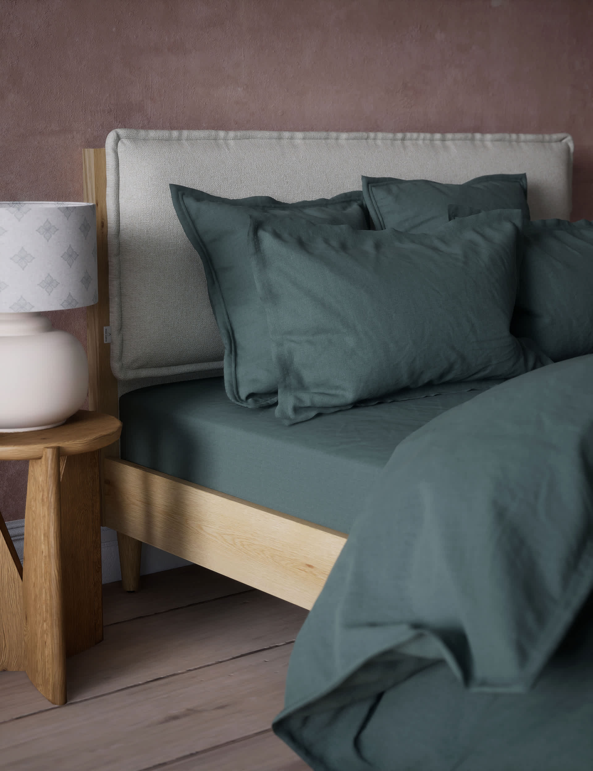 M&S X Fired Earth Washed Cotton Extra Deep Fitted Sheet - DBL - Under The Waves, Dusty Cedar,Weald G