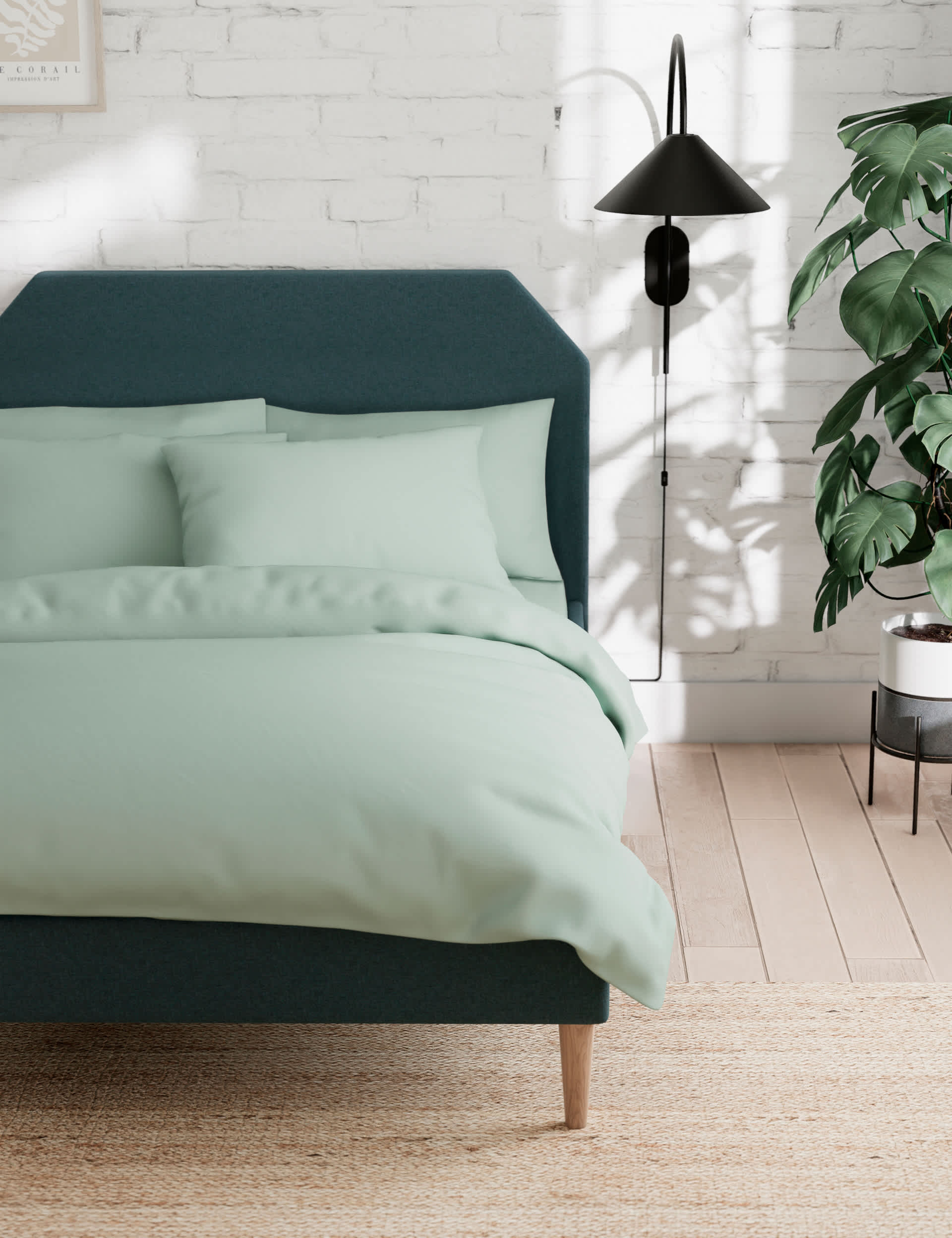 M&S Cotton Rich Duvet Cover - 6FT - Sage, Soft Teal,Soft Green,Sage,Chambray