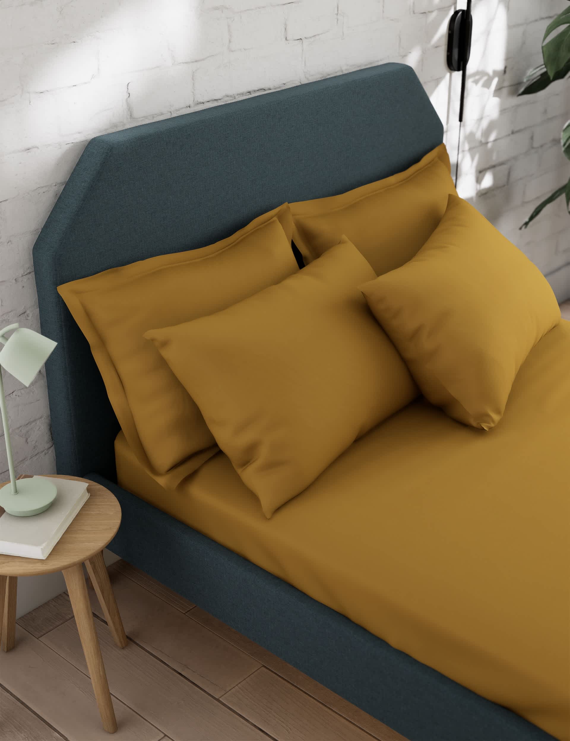 M&S Cotton Rich Fitted Sheet - SGL - Ochre, Khaki,Clay,Navy,Soft Teal,Ochre,Duck Egg,Sage