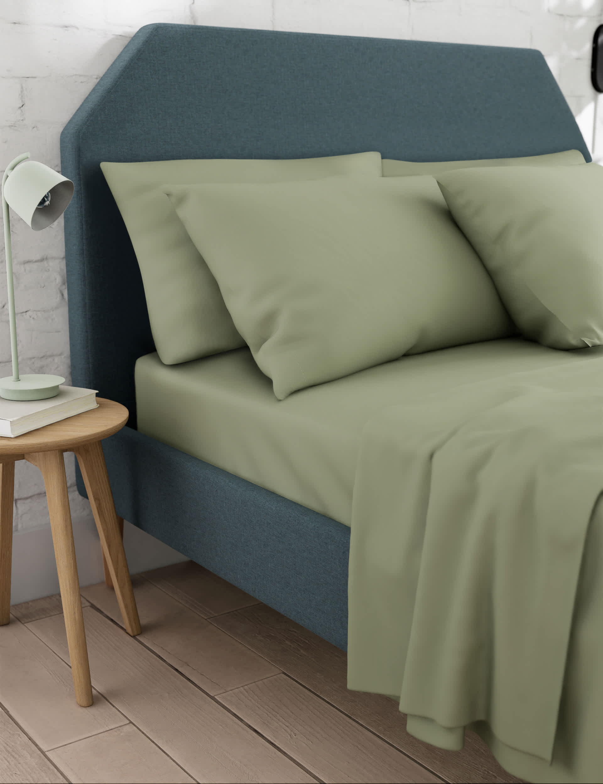 M&S Cotton Rich Flat Sheet - DBL - Soft Green, Soft Teal,Navy,Khaki,Soft Green,Rich Amber,Ochre,Deni