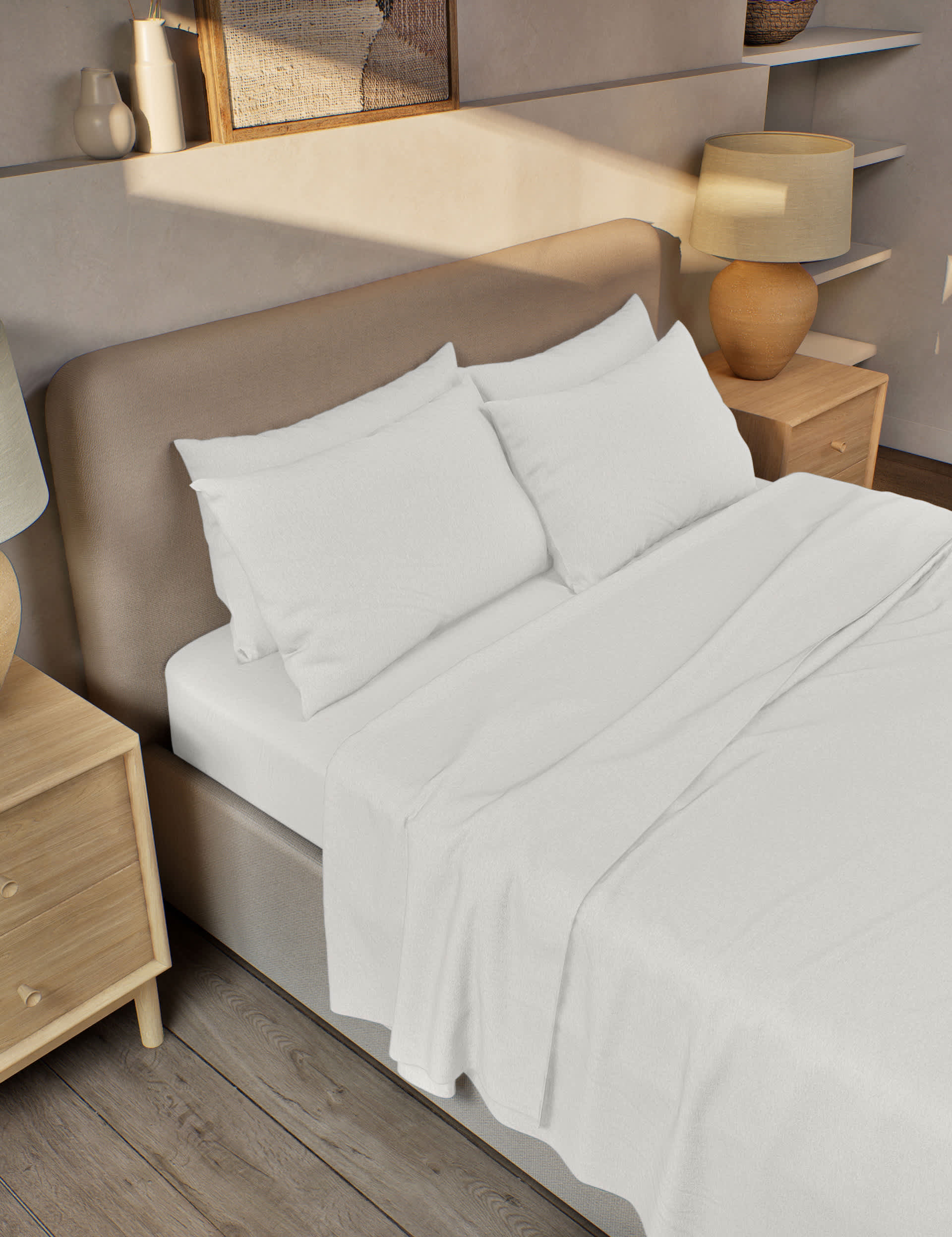 M&S Pure Brushed Cotton Flat Sheet - 6FT - White, Biscuit,Grey Marl,Duck Egg,Camel,Blush,Sand,Silver