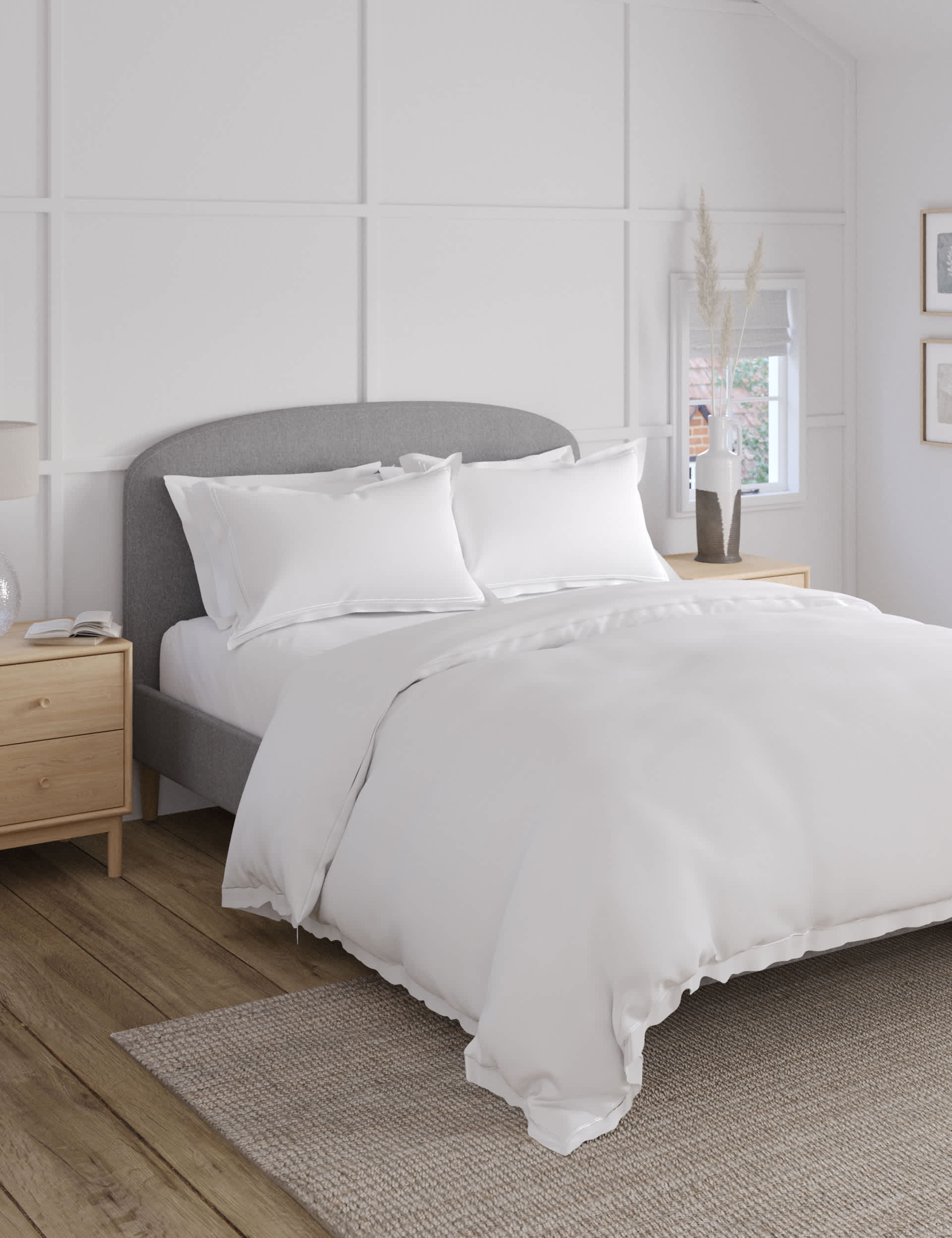 M&S 600 Thread Count Sateen Bedding Set - 5FT - White, White