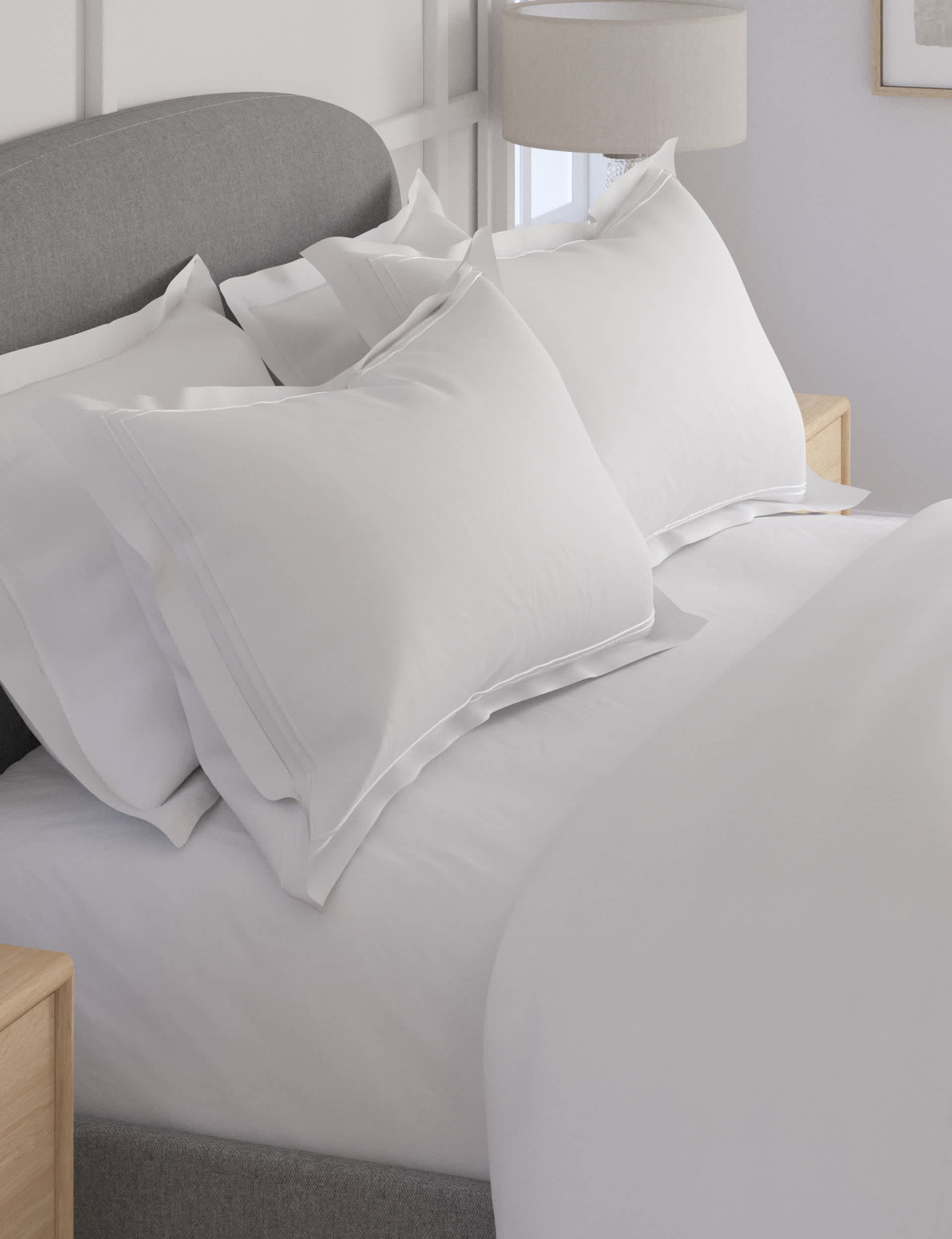 M&S 2pk 600 Thread Count Sateen Oxford Pillowcases - White, White