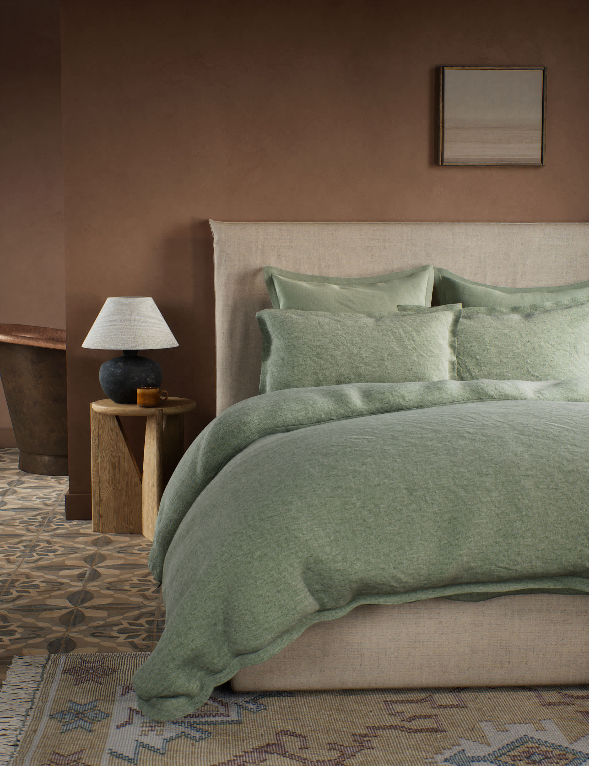 M&S X Fired Earth Pure Brushed Cotton Twill Bedding Set - 5FT - Weald Green, Weald Green,Garden Foll