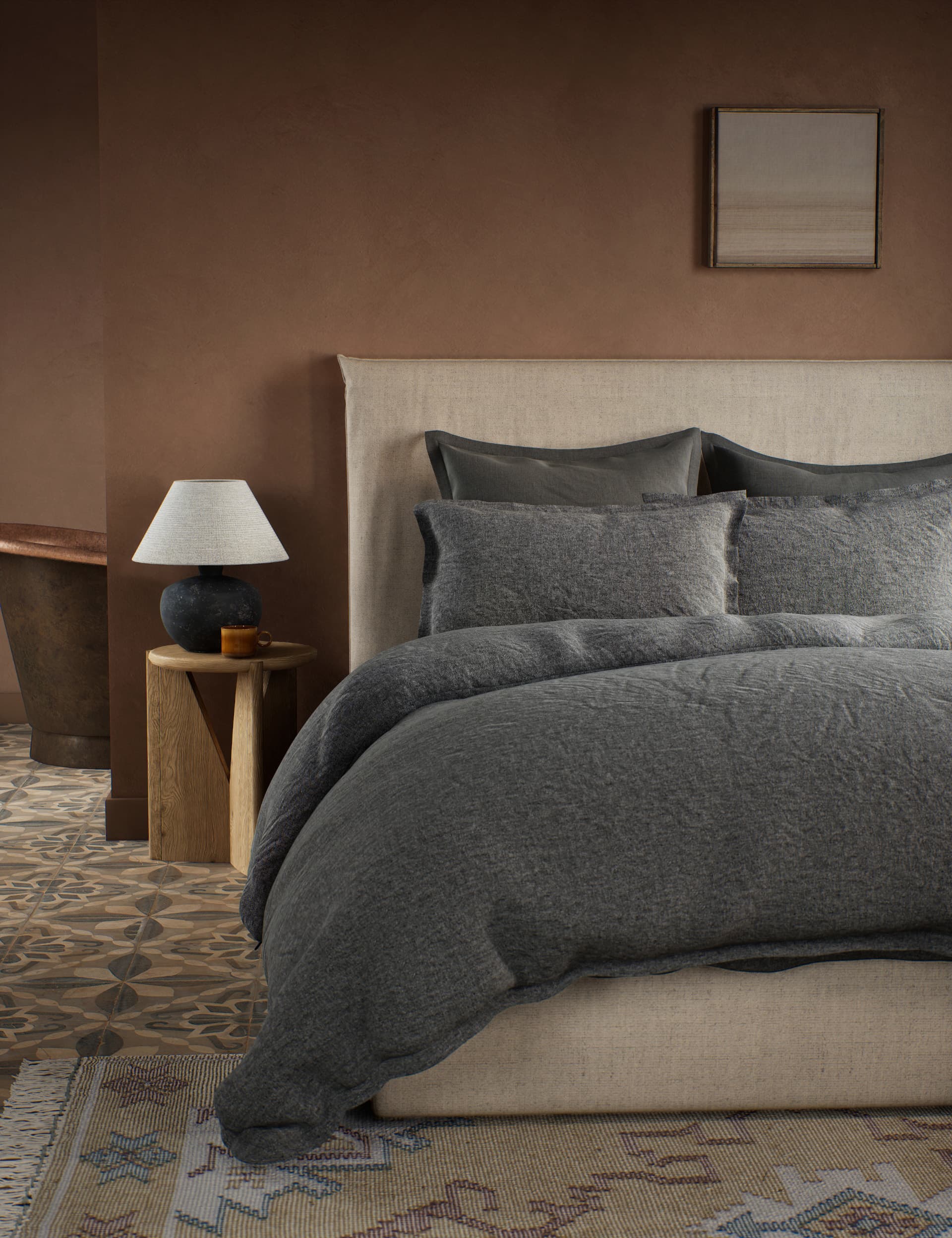 M&S X Fired Earth Pure Brushed Cotton Twill Bedding Set - 6FT - Charcoal, Charcoal,Garden Folly