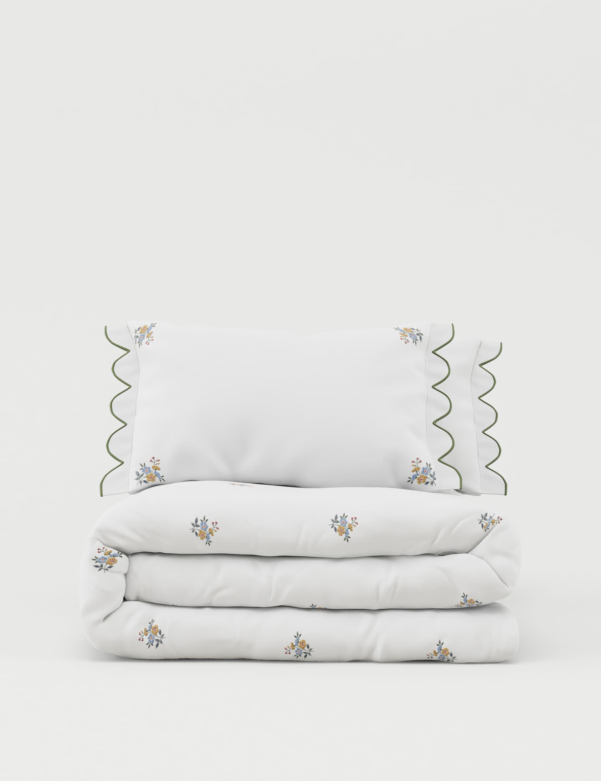 M&S Collection Pure Cotton Floral Embroidered Bedding Set - 5FT - White Mix, White Mix