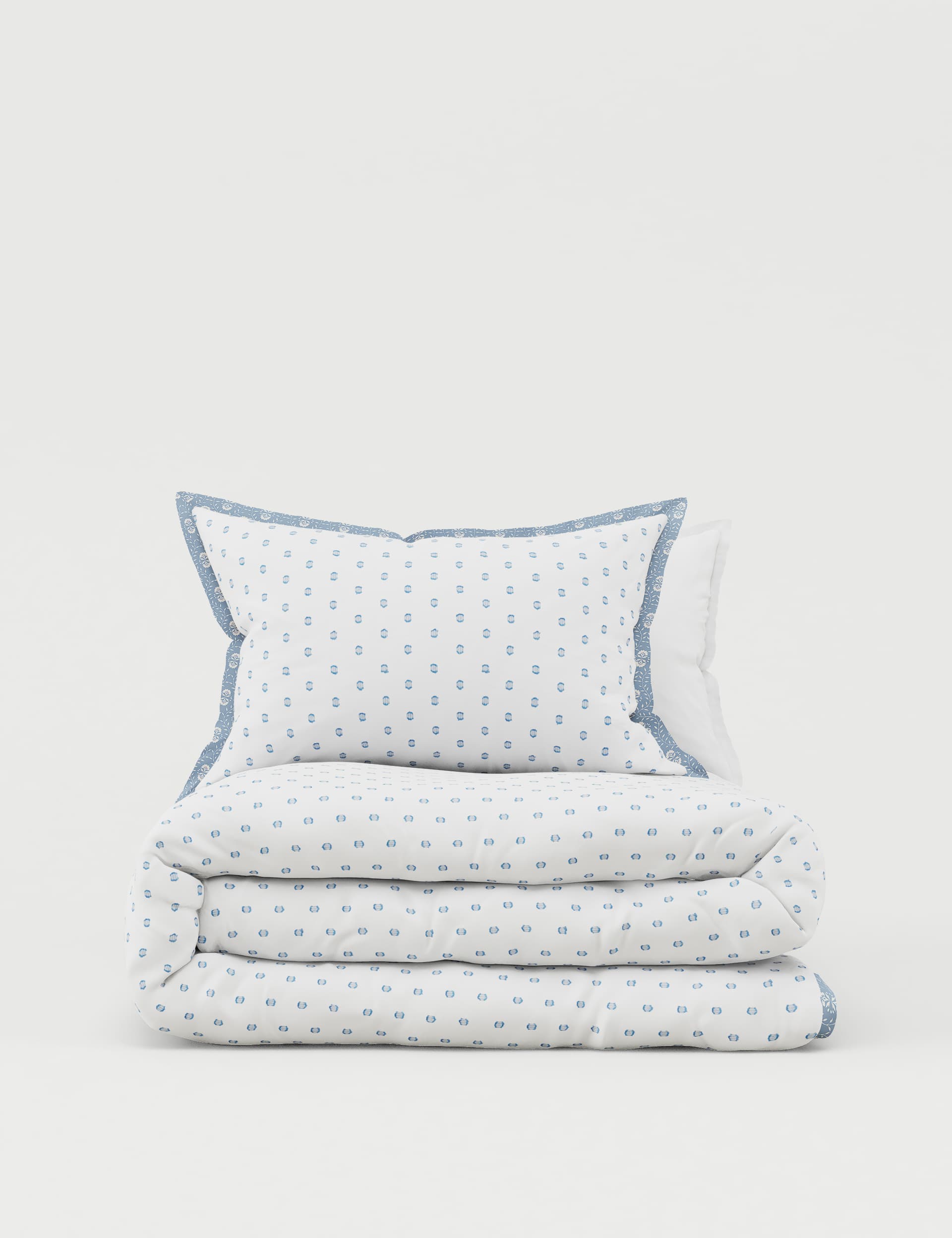 M&S Collection Pure Cotton Spotty Jacquard Bedding Set - 5FT - Blue Mix, Grey Mix,Blue Mix