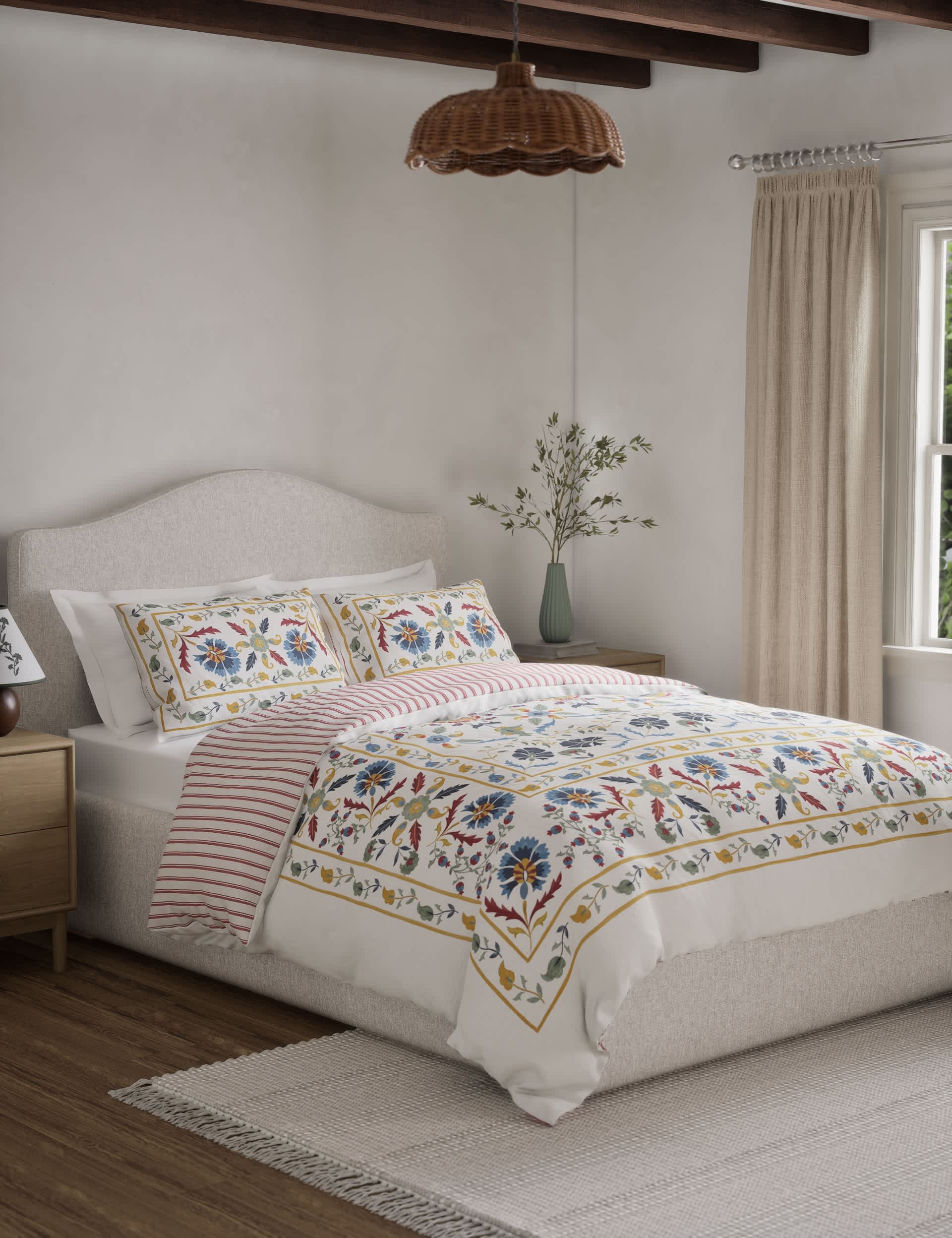 M&S Pure Cotton Suzani Bedding Set - DBL - Multi, Multi