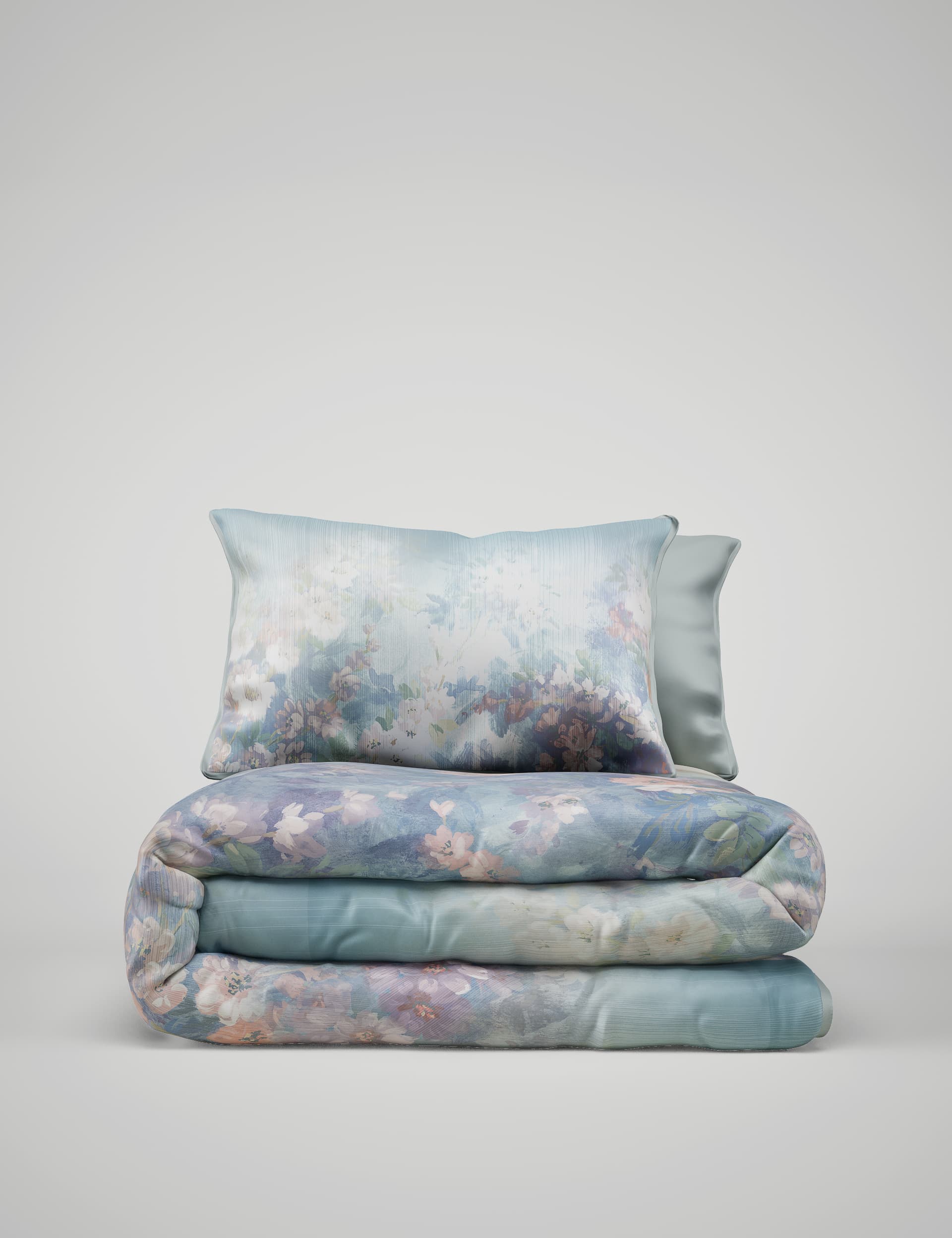 M&S Collection Pure Cotton Sateen Camelia Bloom Bedding Set - DBL - Blue Mix, Blue Mix