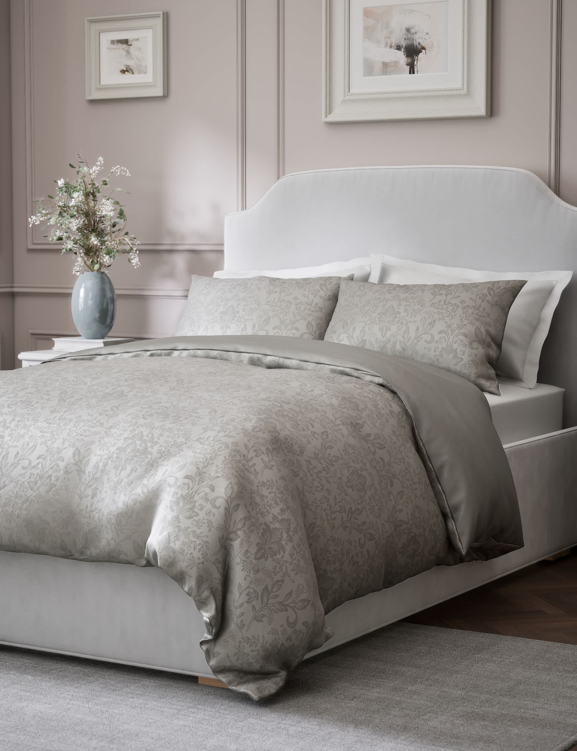 M&S Pure Cotton Aurelie Damask Jacquard Bedding Set - 6FT - Grey Mix, Grey Mix