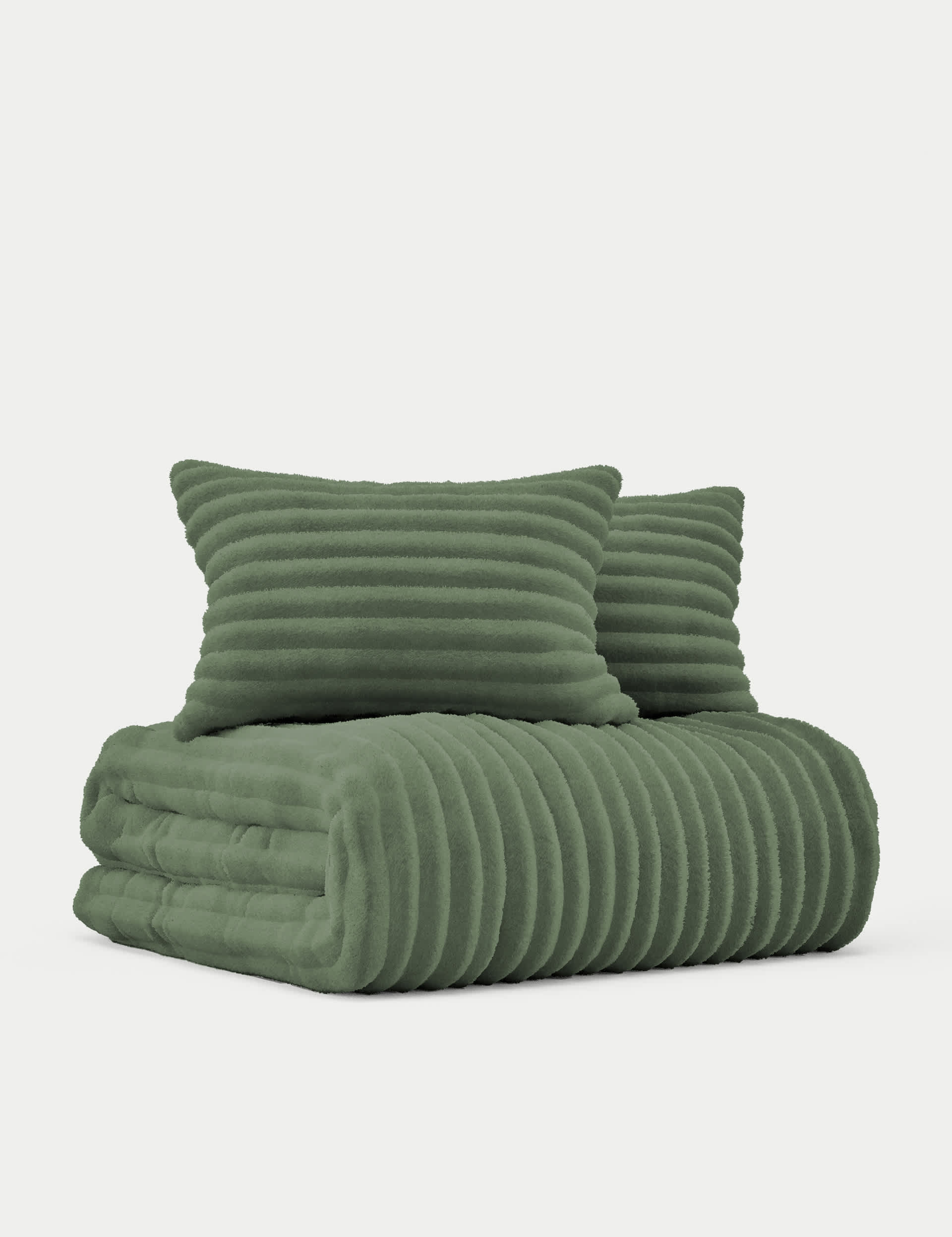 M&S Collection Cloud Fleece Ribbed Bedding Set - 6FT - Green, Green