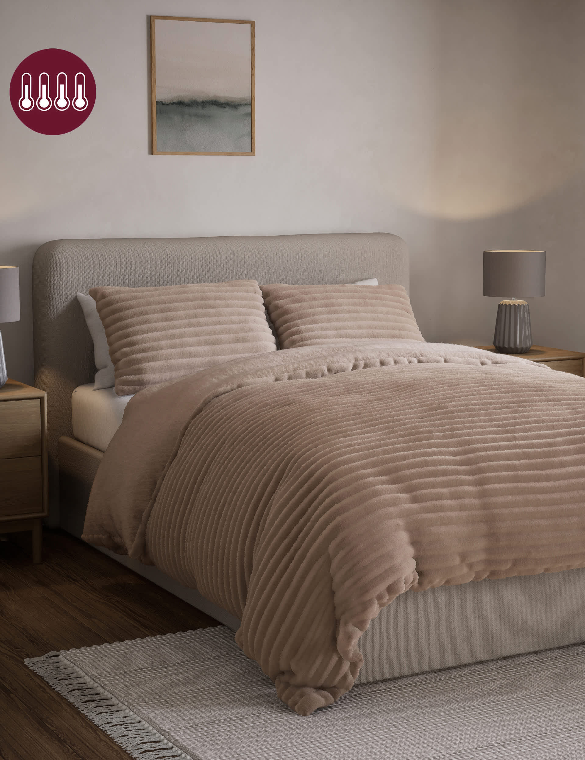 M&S Cloud Fleece Ribbed Bedding Set - 6FT - Natural, Natural