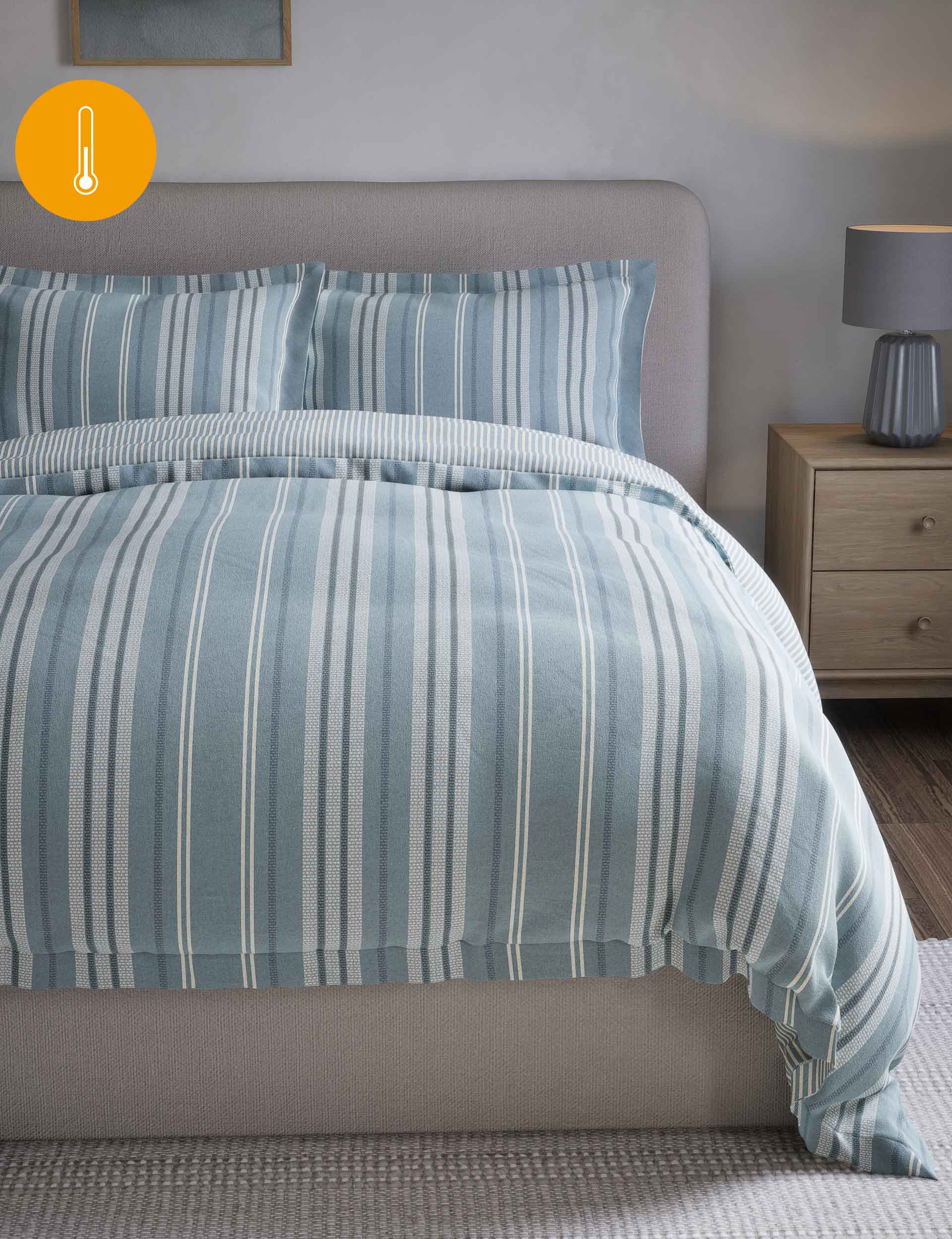 M&S Collection Pure Brushed Cotton Striped Bedding Set - 5FT - Blue Mix, Blue Mix