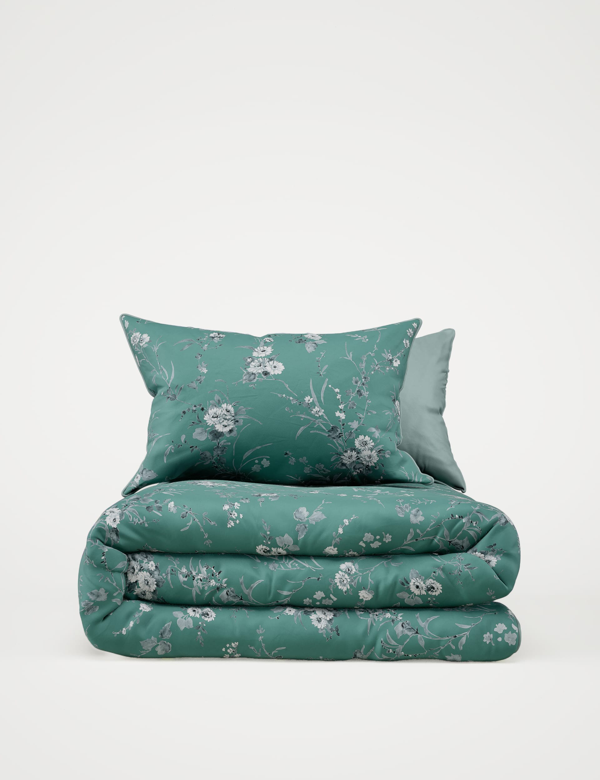 M&S Collection Pure Cotton Sateen Fleur Foliage Bedding Set - 6FT - Teal Mix, Teal Mix