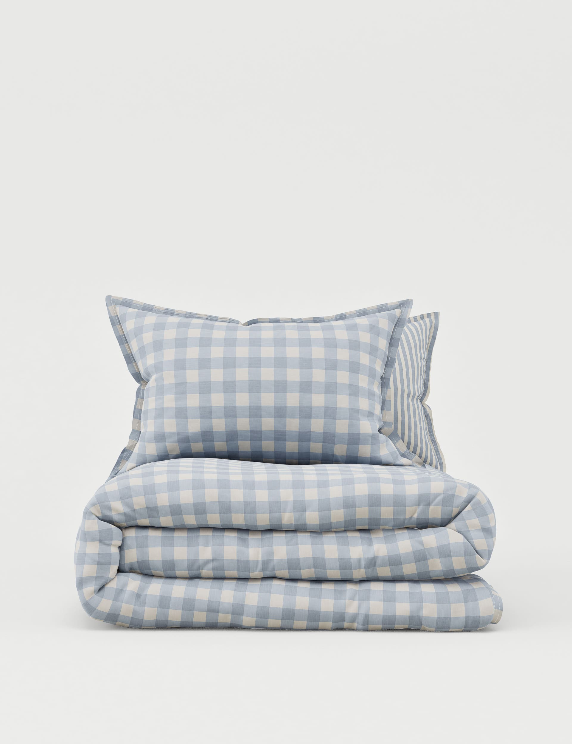 M&S Collection Pure Cotton Gingham Bedding Set - 6FT - Blue, Blue