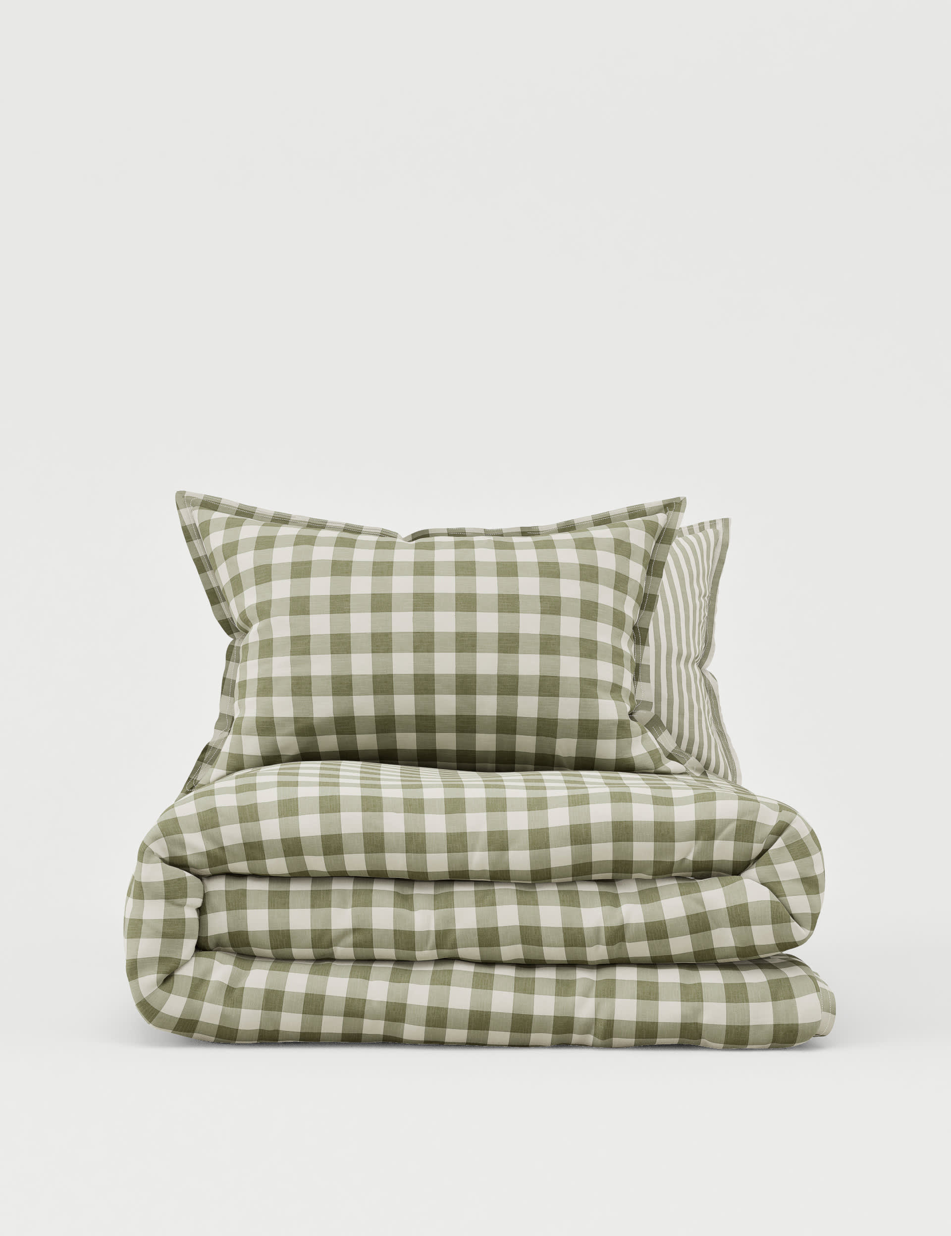 M&S Collection Pure Cotton Gingham Bedding Set - SGL - Green, Green