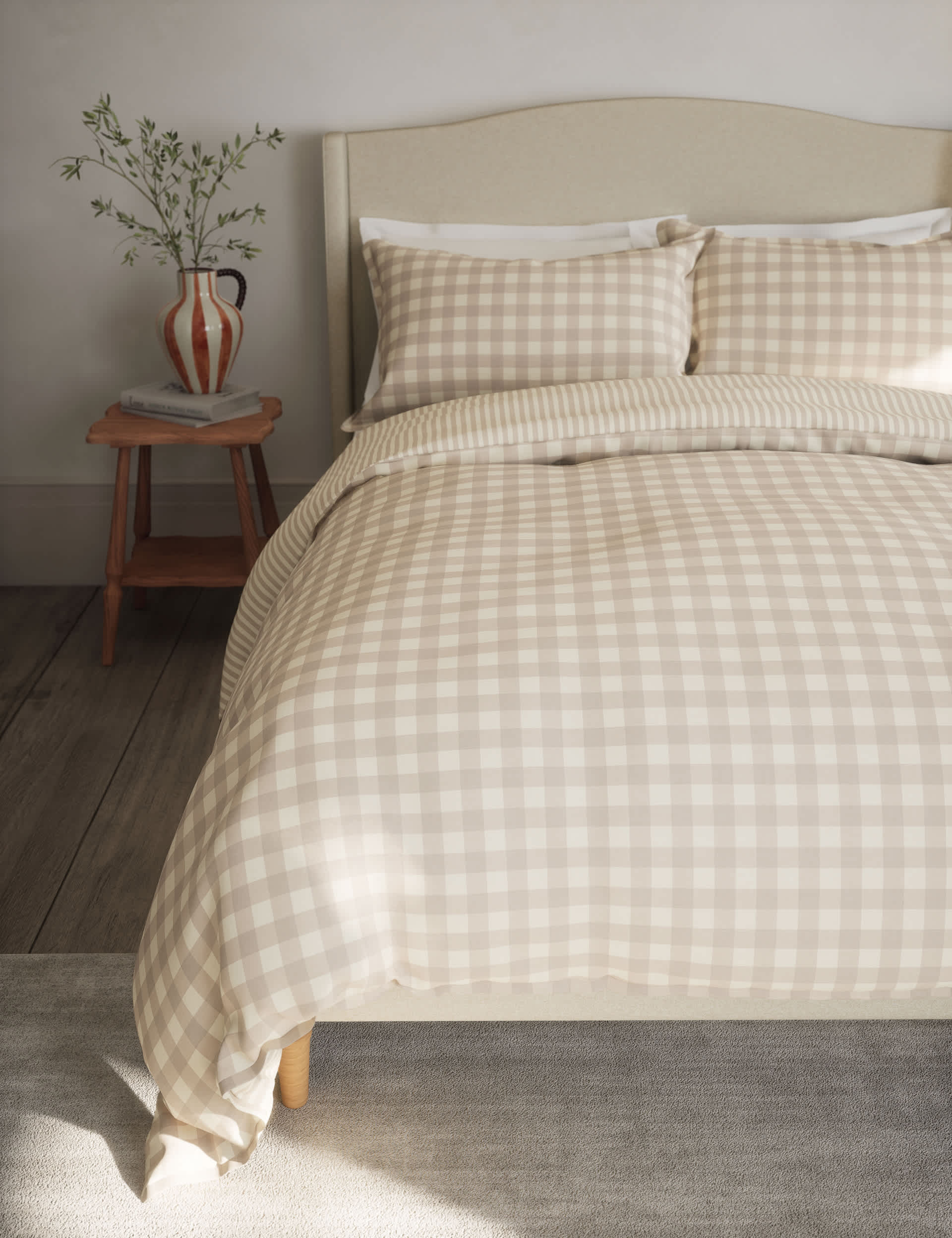 M&S Pure Cotton Gingham Bedding Set - 6FT - Natural Mix, Natural Mix