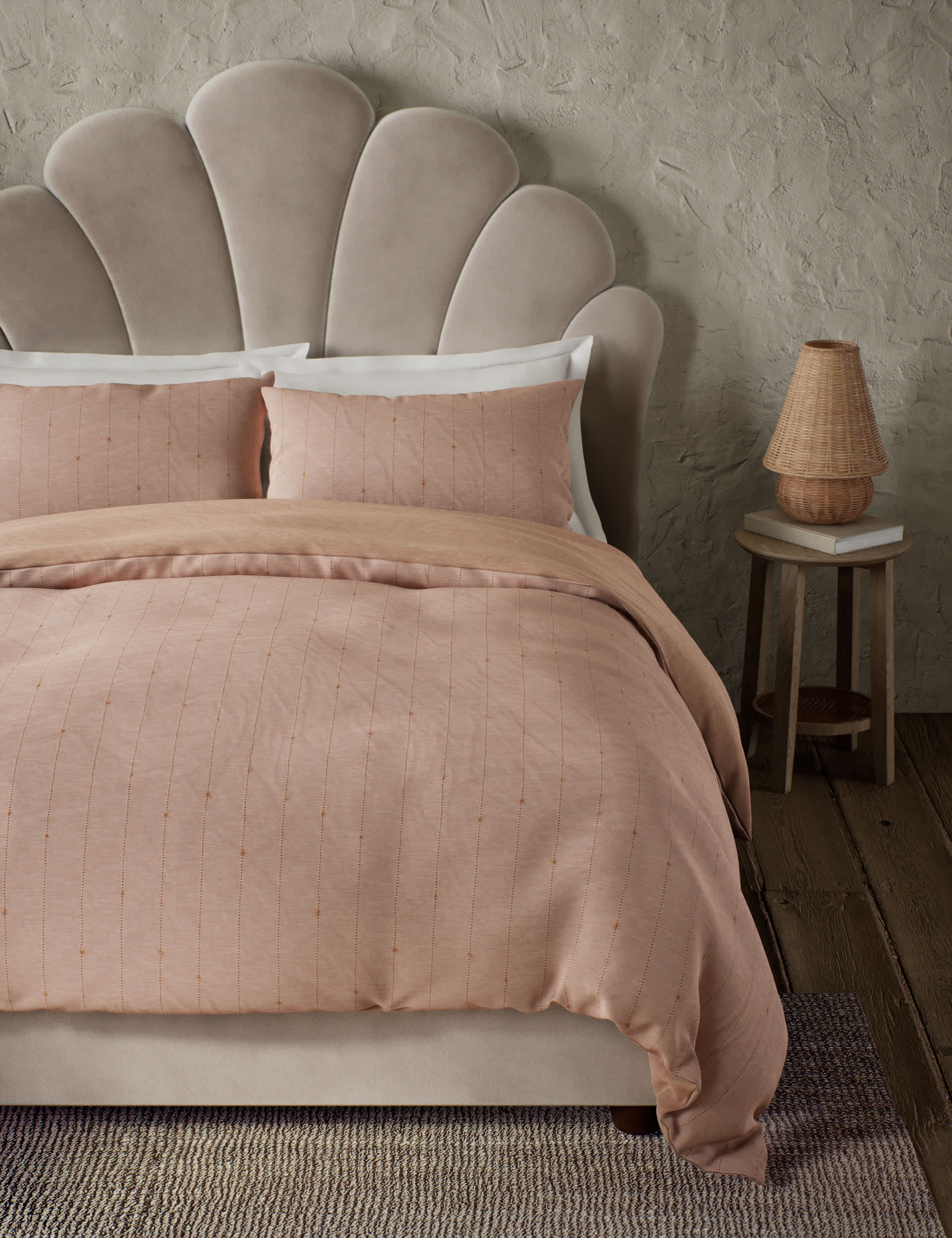 M&S Pure Cotton Tufted Stripe Bedding Set