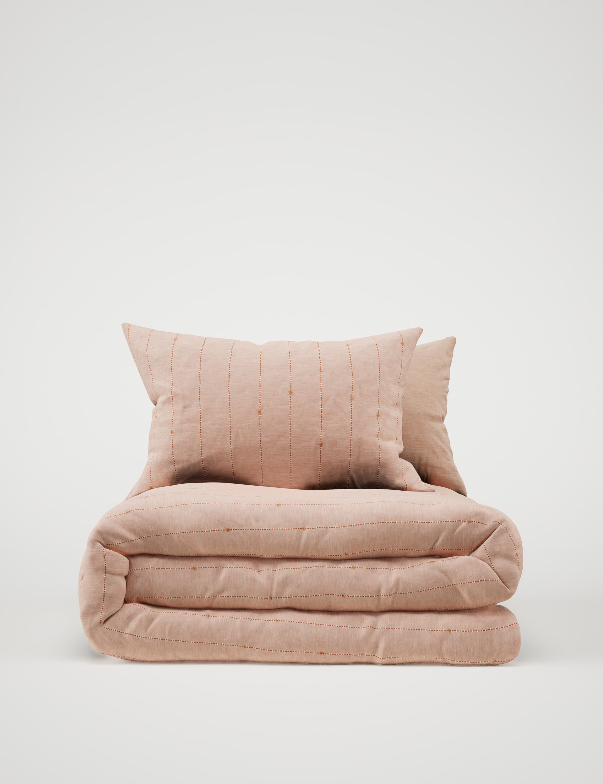 M&S Collection Pure Cotton Tufted Stripe Bedding Set - DBL - Terracotta, Terracotta