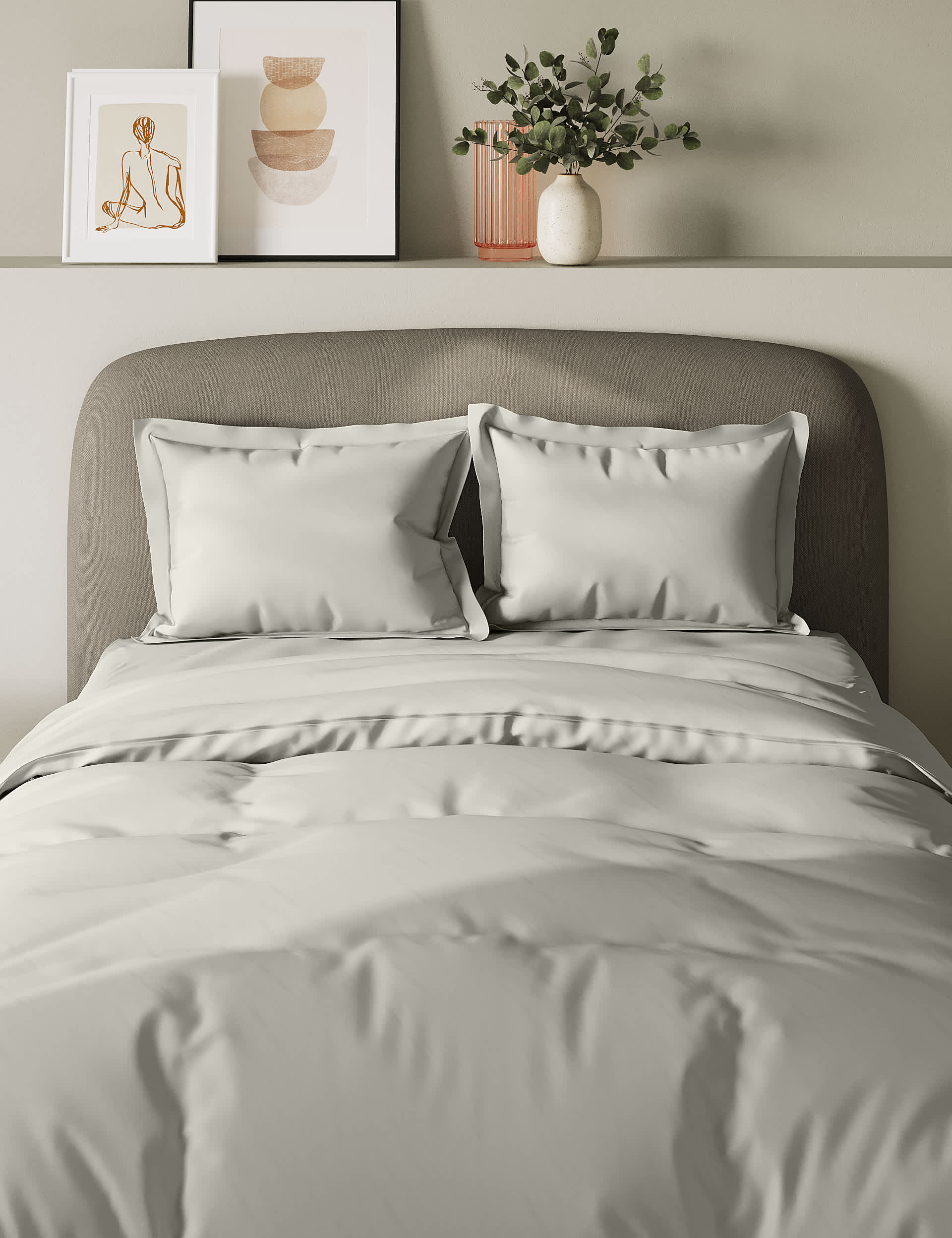 M&S 2pk Pure Cotton 300 Thread Count Oxford Pillowcases - Light Grey, Duck Egg,Light Cream,Light Gre