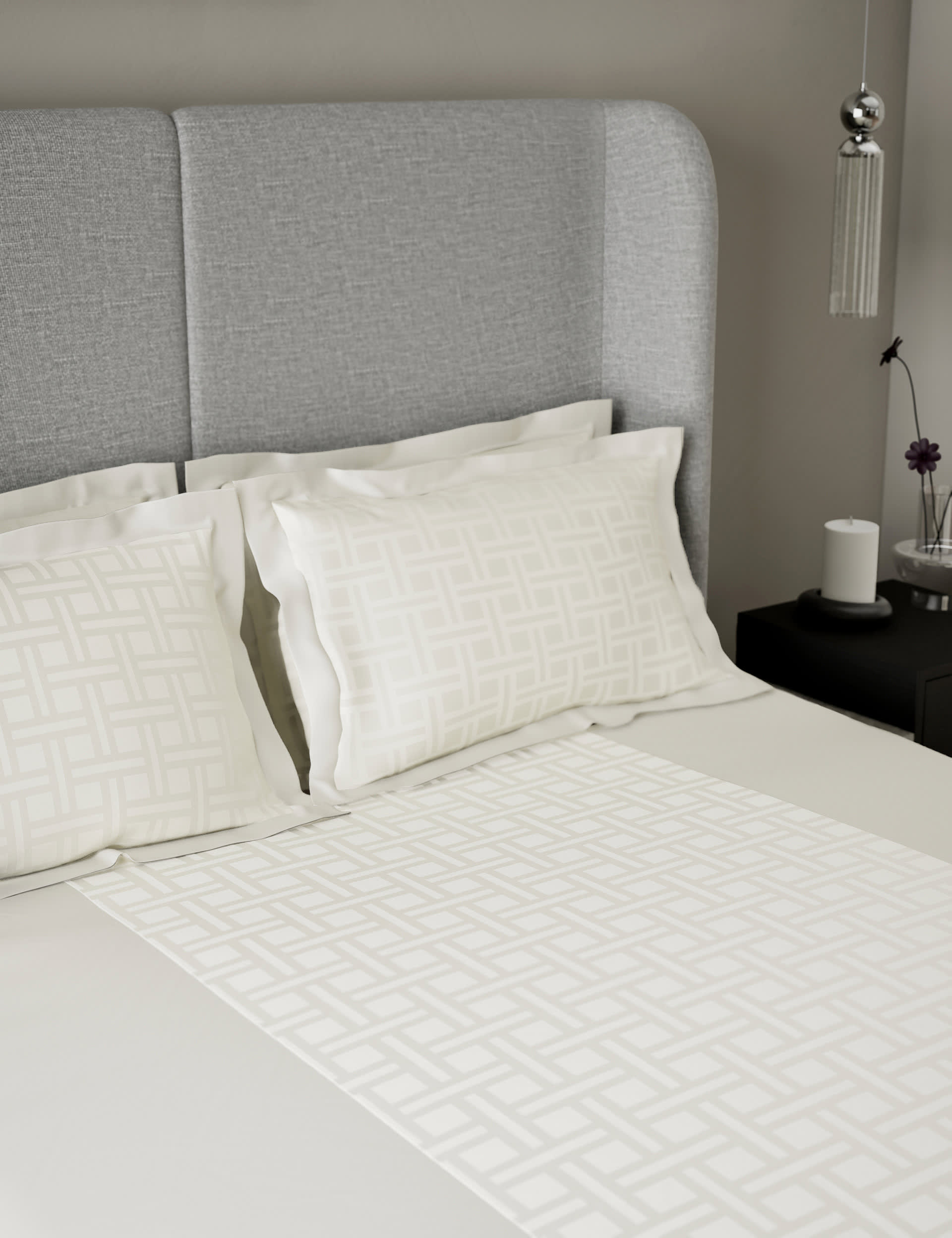 M&S X Kelly Hoppen 2pk Geometric Sateen Jacquard Oxford Pillowcases
