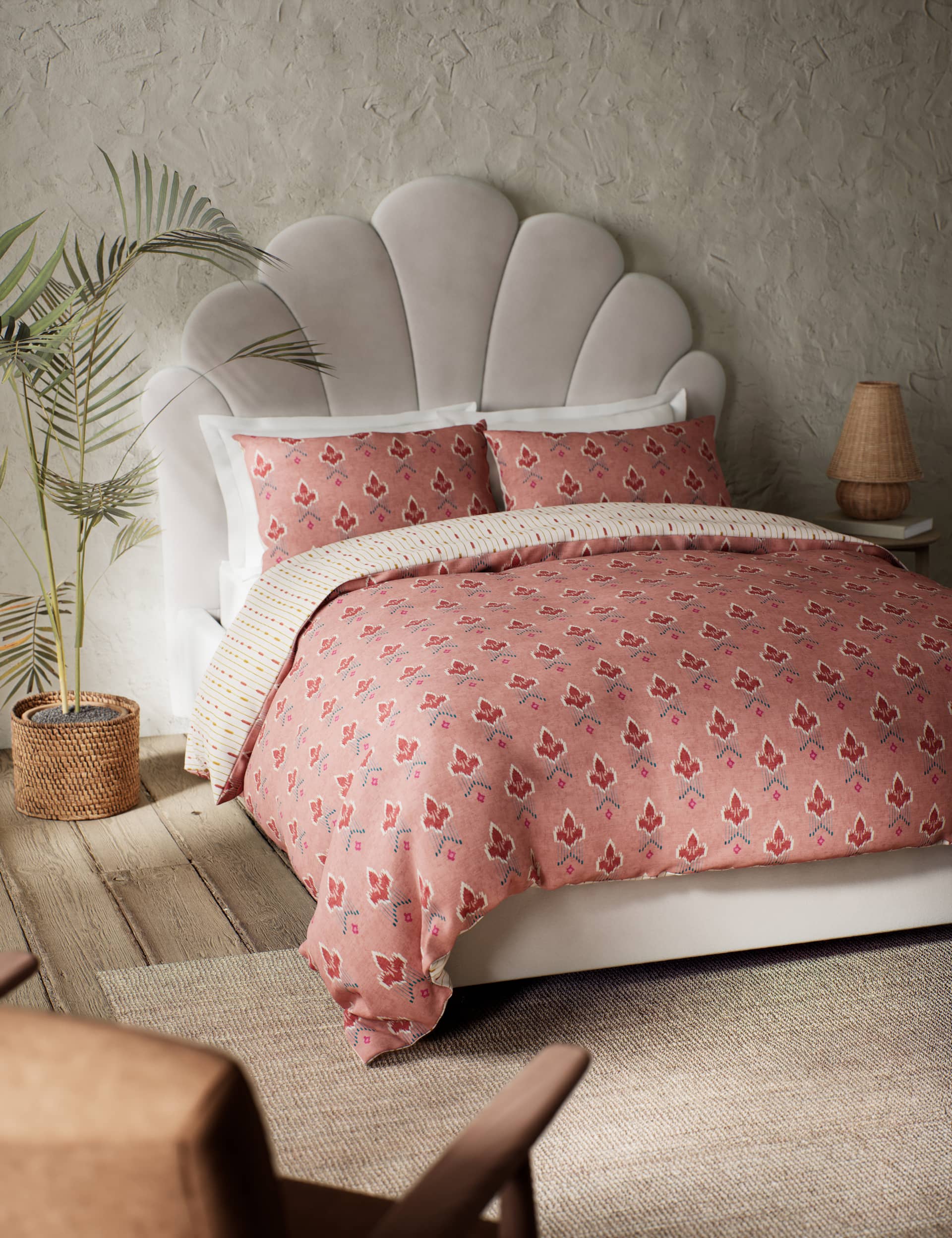 M&S Cotton Blend Ikat Geometric Bedding Set