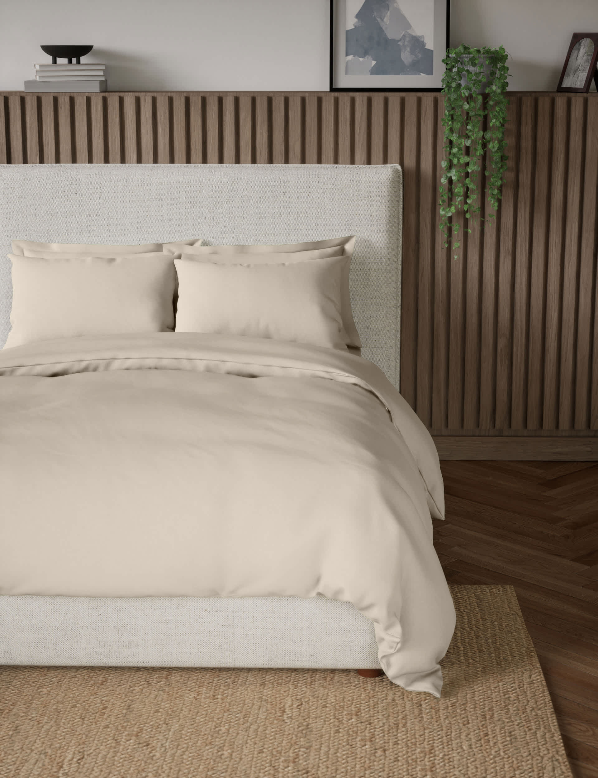 M&S Collection Pure Cotton 300 Thread Count Bedding Set - DBL - Neutral, Sage,White,Neutral