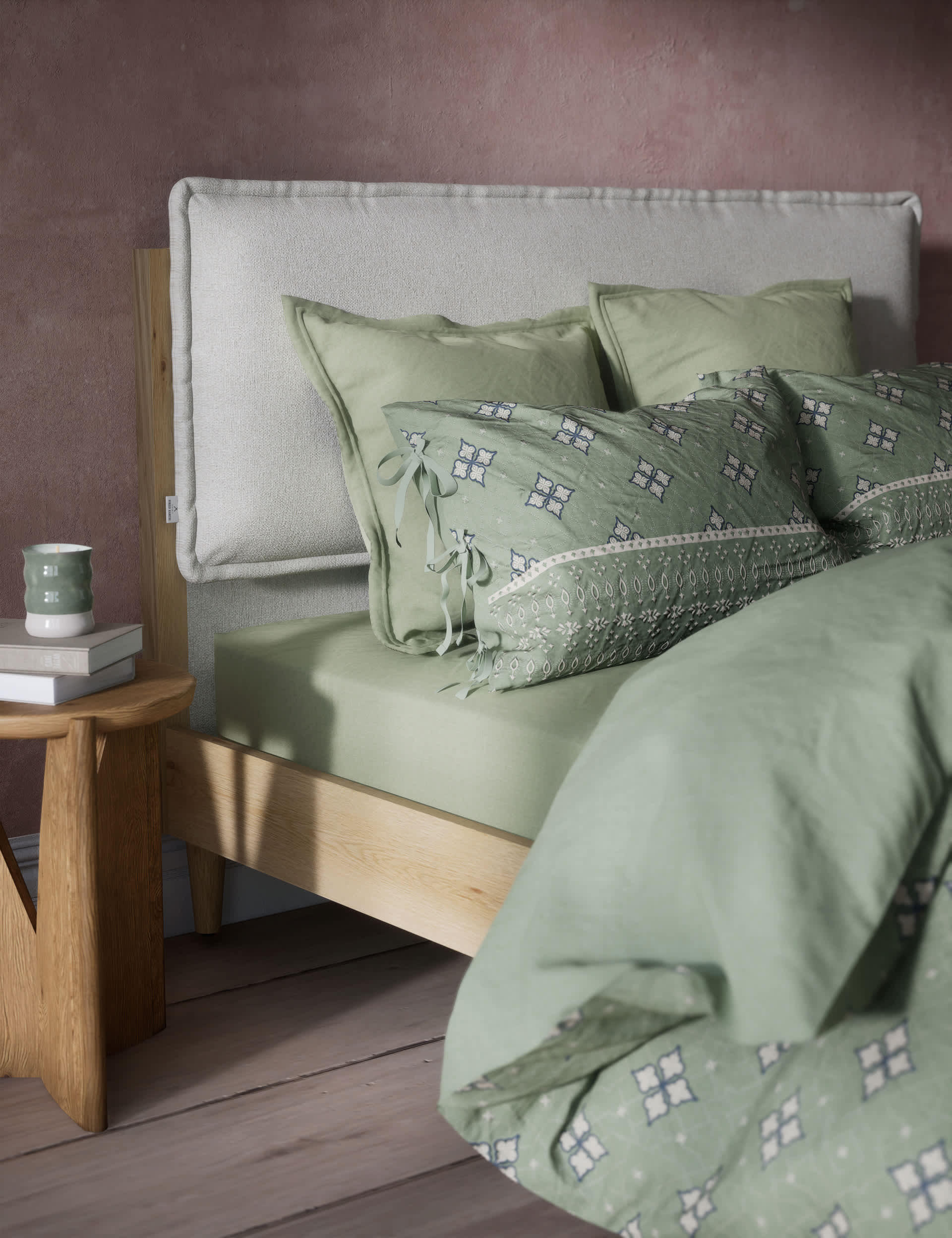 M&S X Fired Earth Jaipur Bandhani Jacquard Bedding Set - SGL - Weald Green, Weald Green