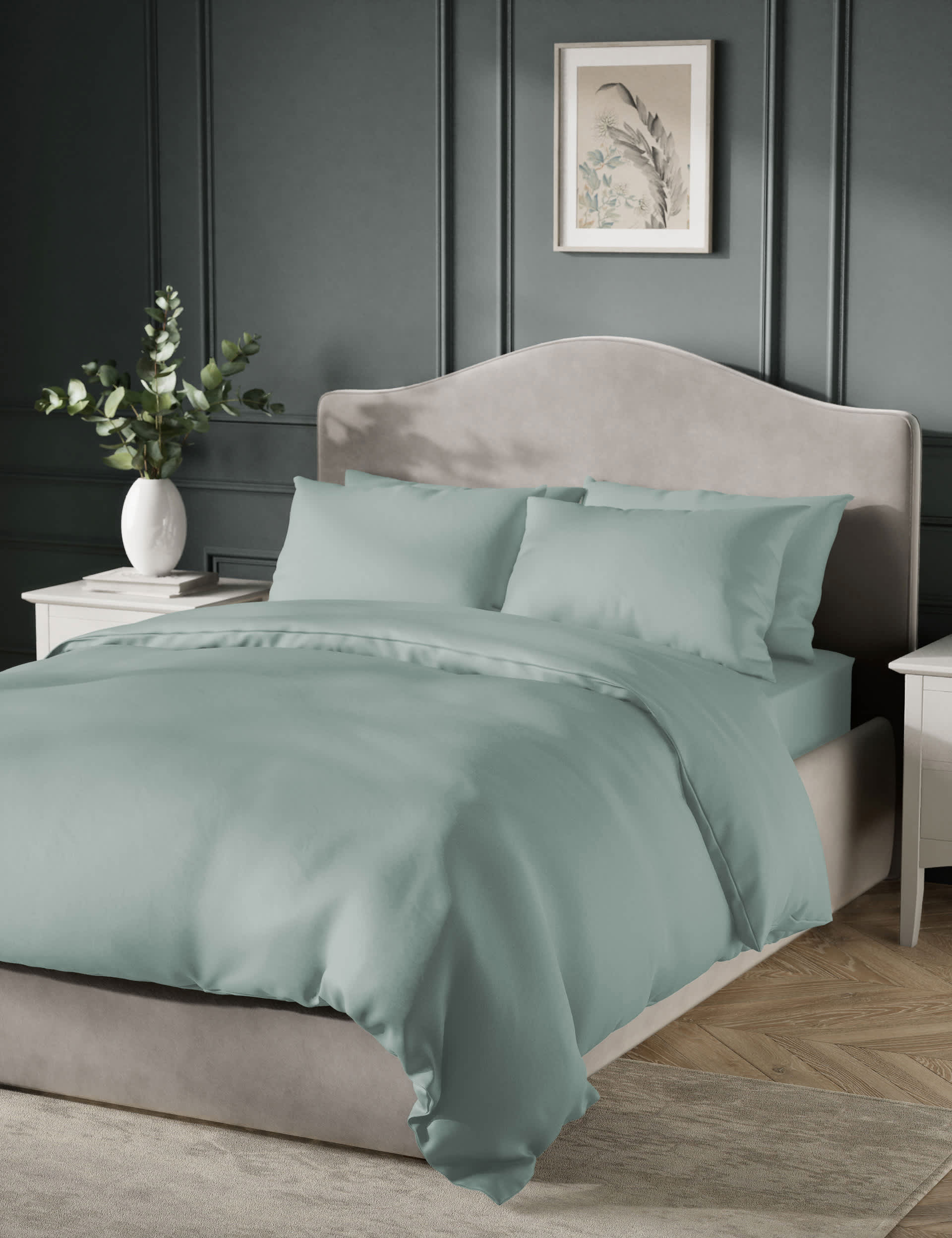 M&S Egyptian Cotton Sateen 400 Thread Count Duvet Cover - SGL - Duck Egg, Teal,Duck Egg