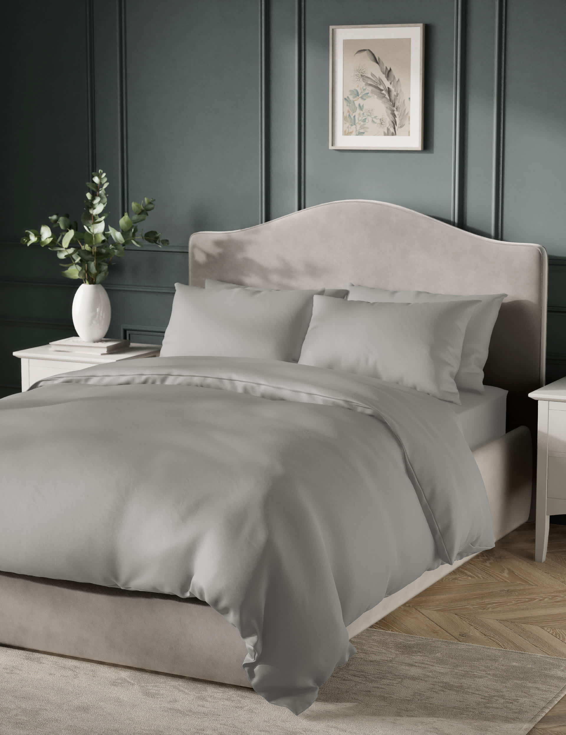 M&S Egyptian Cotton Sateen 400 Thread Count Duvet Cover - DBL - Ash Grey, Teal,White,Ash Grey,Light 