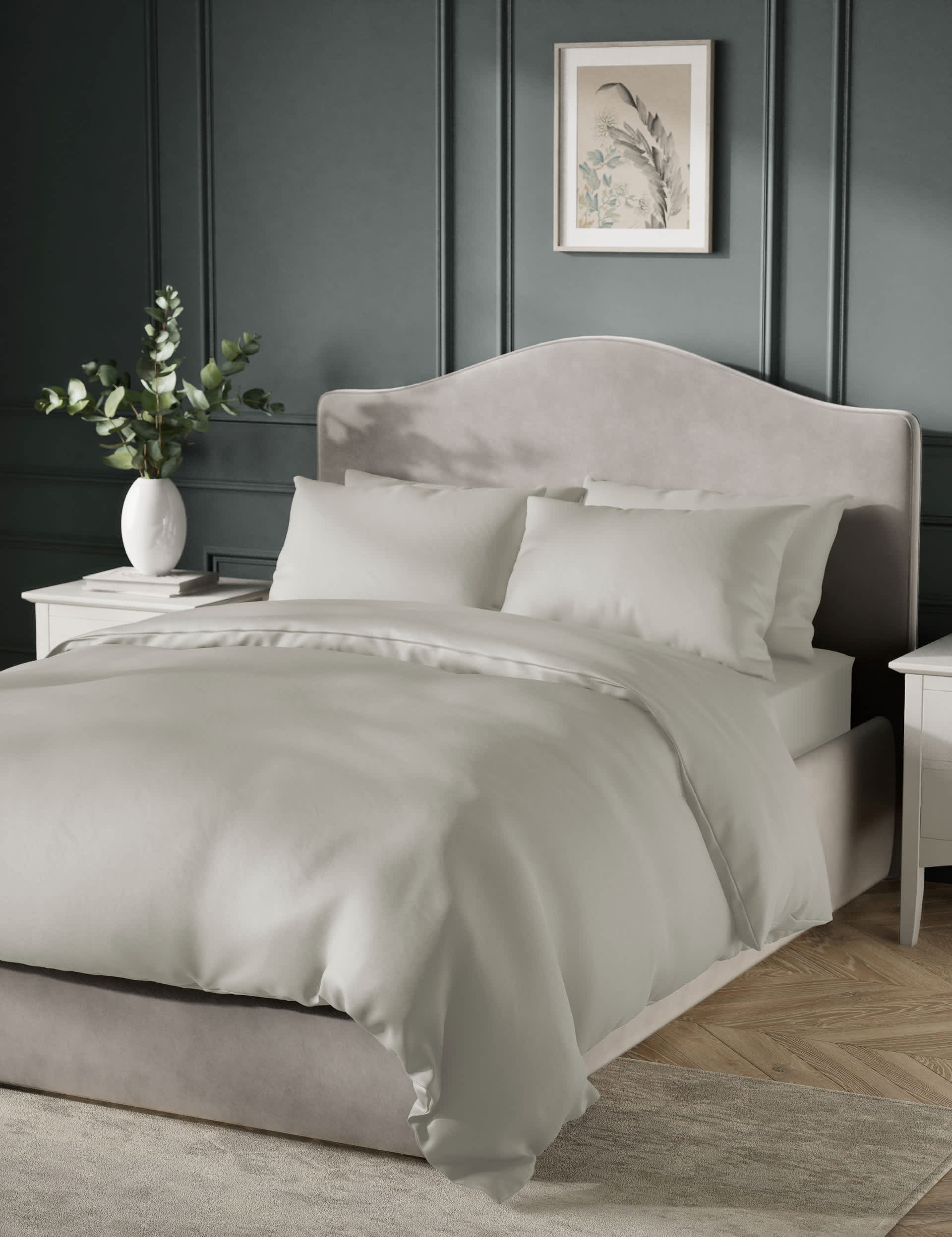 M&S Egyptian Cotton Sateen 400 Thread Count Duvet Cover - 5FT - Pearl Grey, Pearl Grey,Ash Grey,Teal