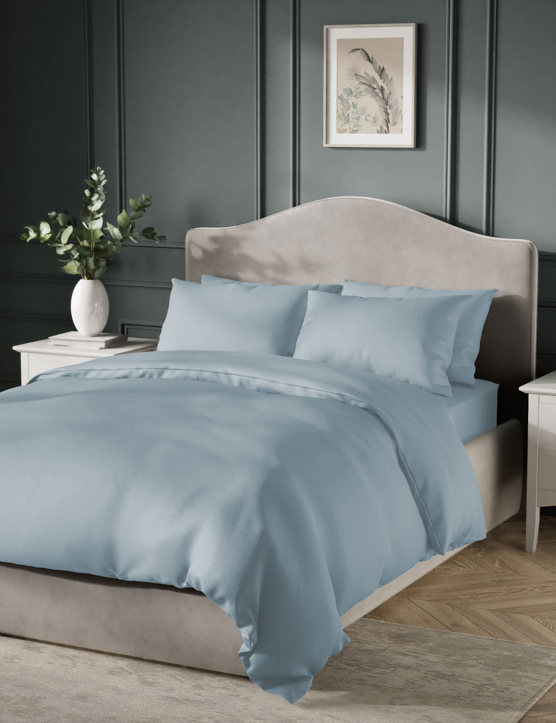 M&S Egyptian Cotton Sateen 400 Thread Count Duvet Cover - 5FT - Chambray, White,Pearl Grey,Ash Grey,