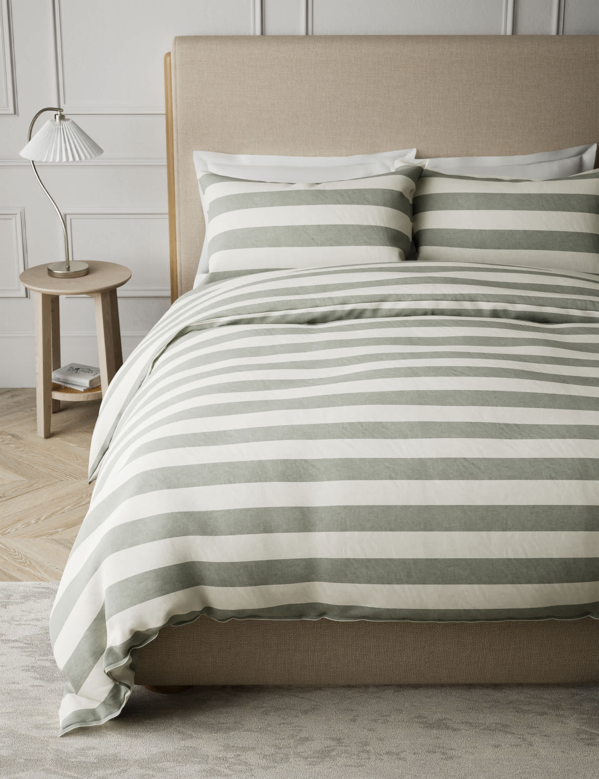 M&S Linen Blend Striped Bedding Set - DBL - Silver Grey, Silver Grey