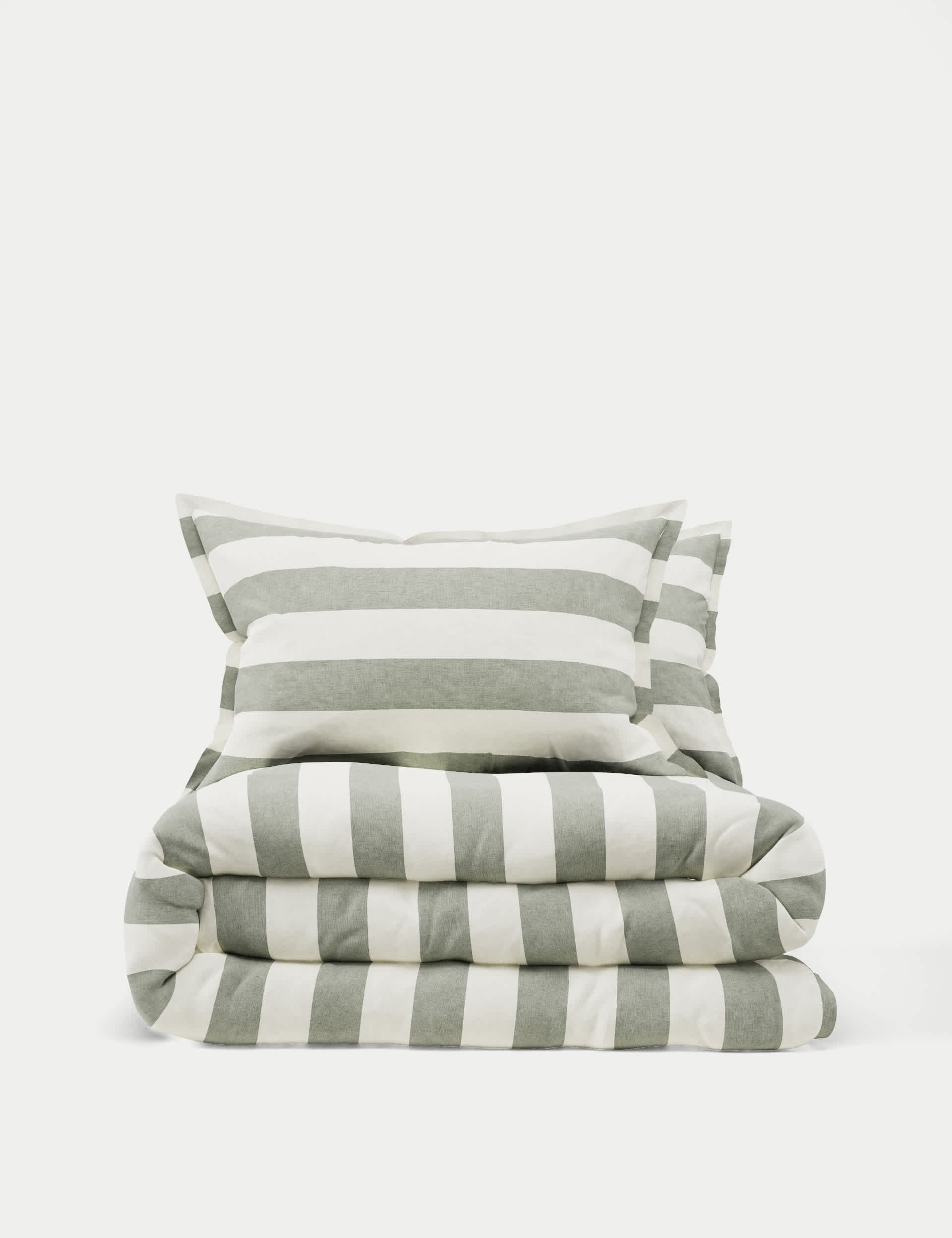 M&S Collection Linen Blend Striped Bedding Set - DBL - Silver Grey, Natural Mix,Green Mix,Silver Gre