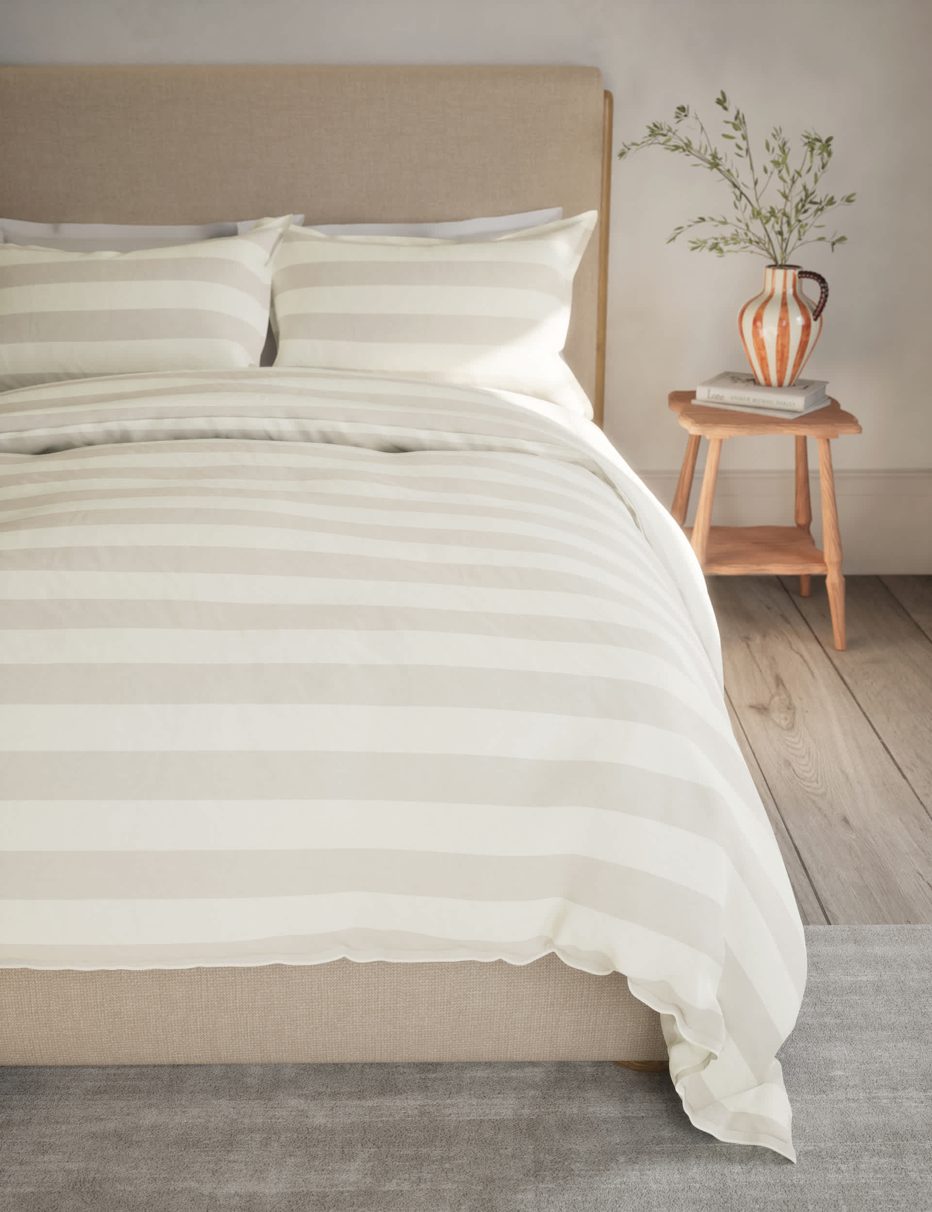 M&S Linen Blend Striped Bedding Set - SGL - Natural Mix, Natural Mix