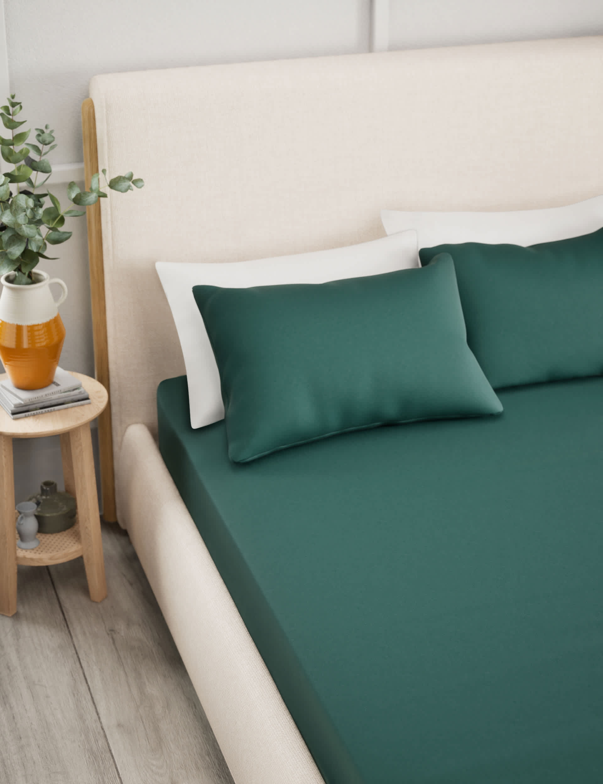 M&S Bamboo Cotton Blend Sateen Flat Sheet - SGL - Teal, Mid Grey,Teal,Soft Pink,Sage,Neutral