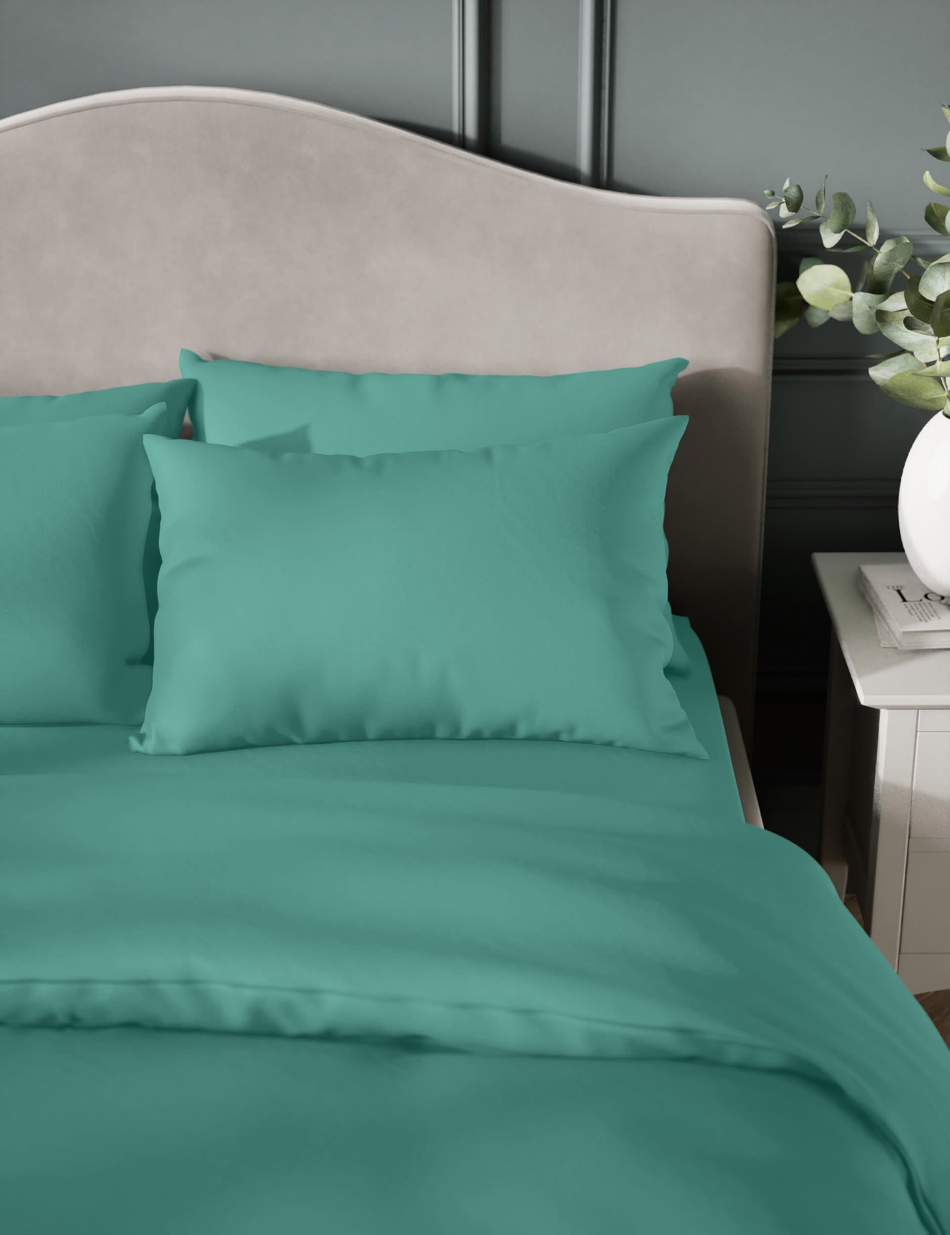 M&S Collection 2 Pack Egyptian Cotton Sateen 400 Thread Count Pillowcases - Teal, White,Sage,Teal,As