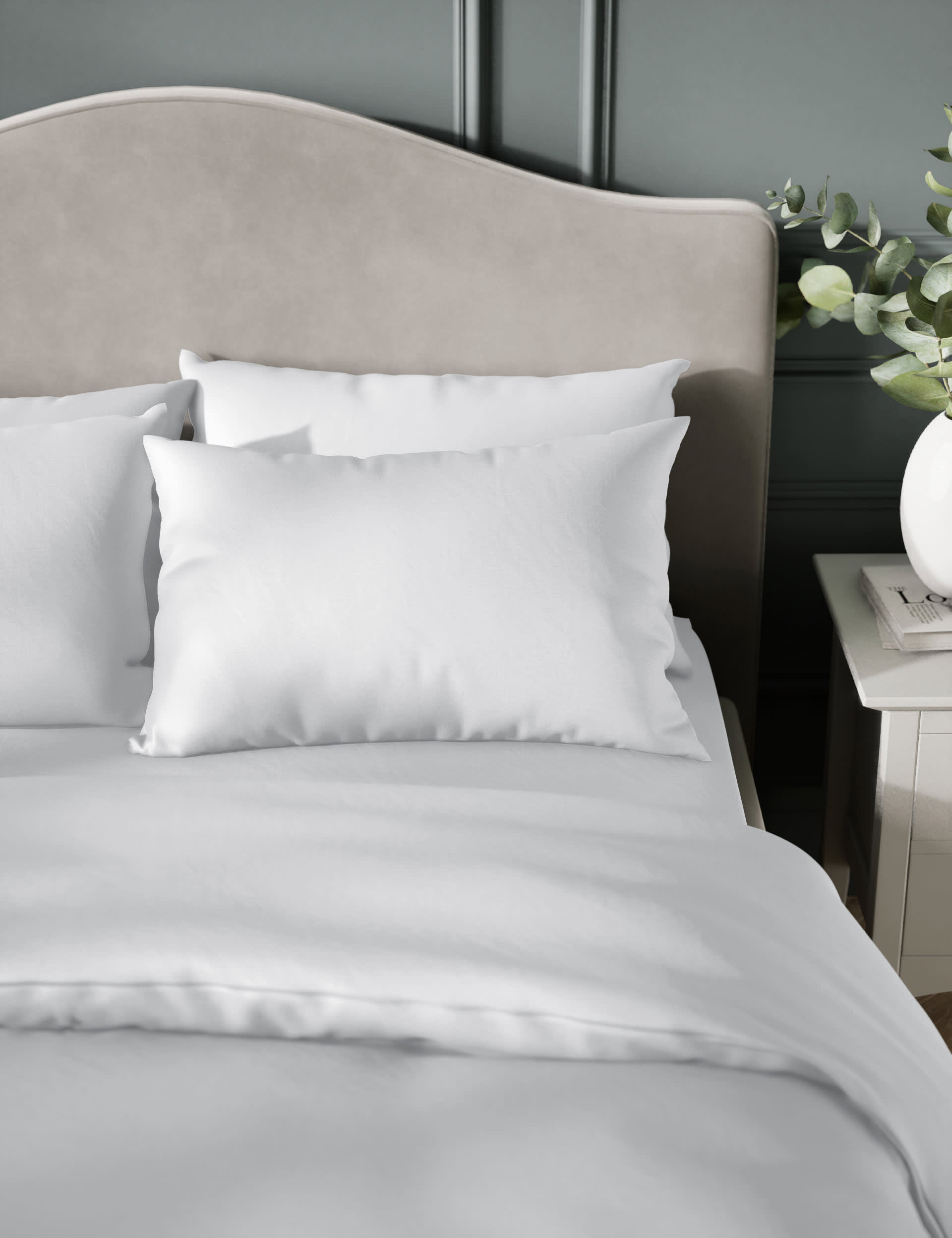 M&S 2pk Egyptian Cotton Sateen 400 Thread Count Pillowcases - White, Ash Grey,Soft Pink,Chambray,Lig