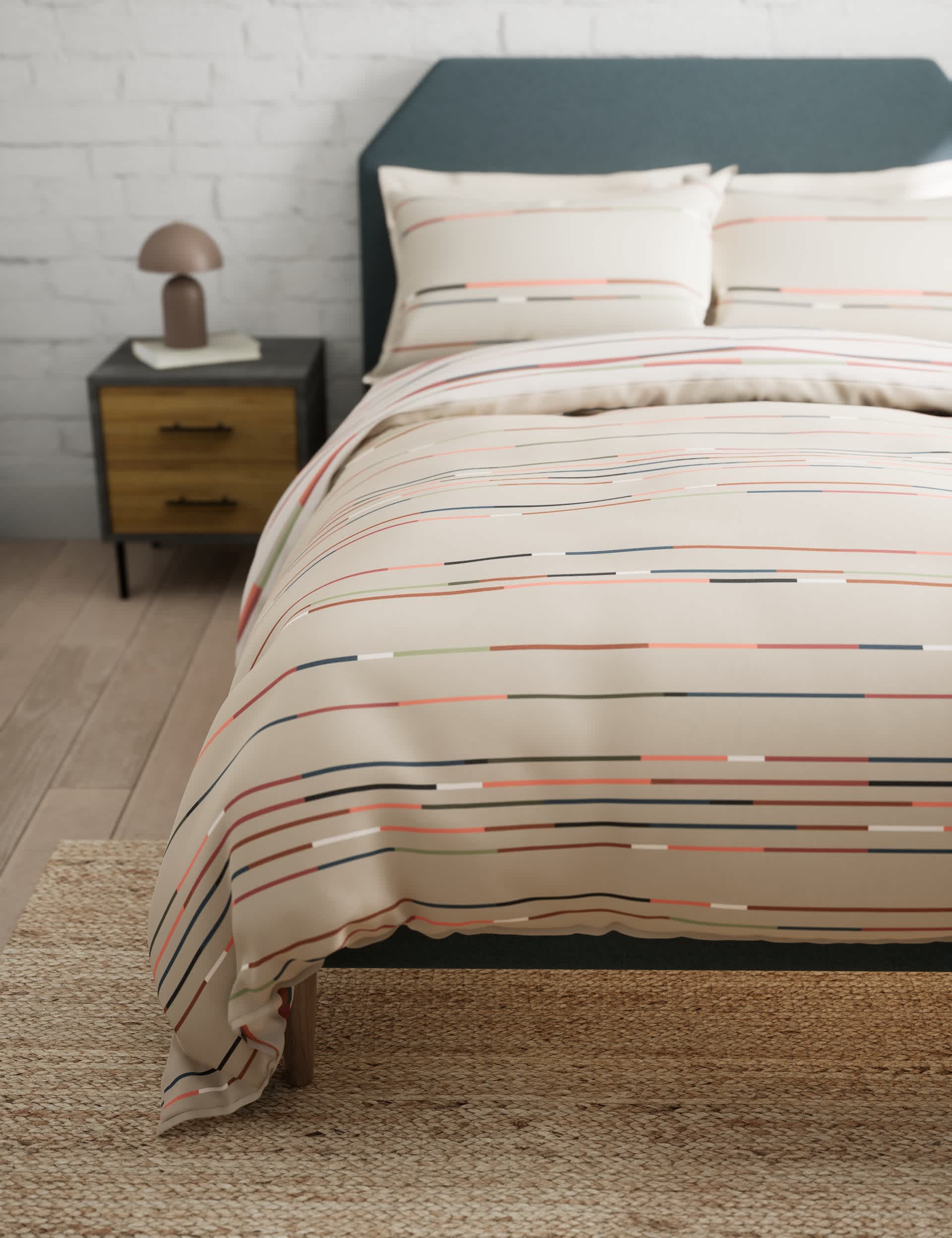 M&S Cotton Rich Striped Bedding Set - SGL - Clay, Clay