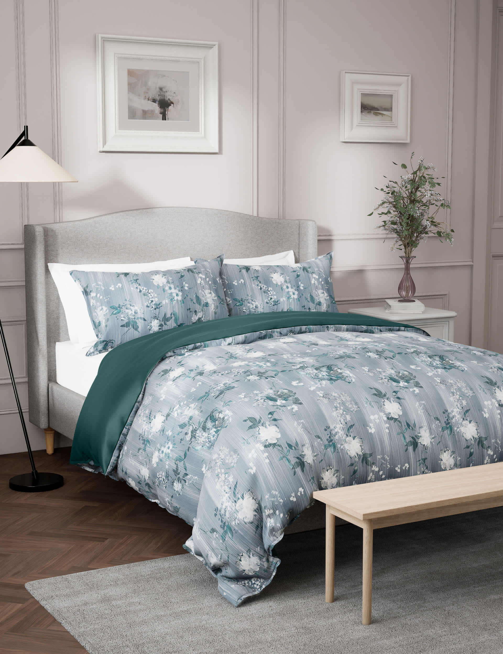 M&S Pure Cotton Sateen Floral Bedding Set - SGL - Green Mix, Green Mix